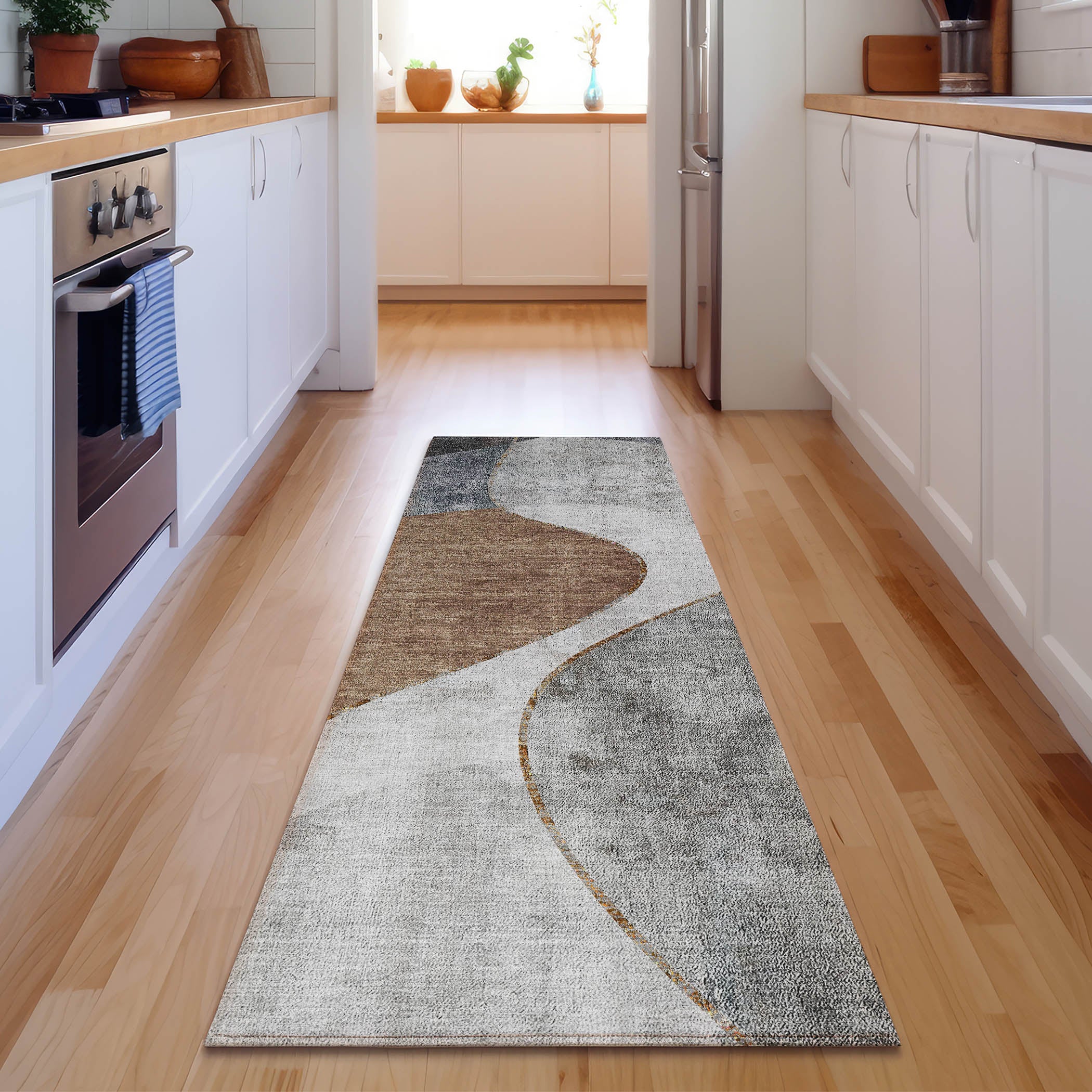 Valletta Machine Washable Transitional Gray Rug 2'3" x 7'6" #shape_Runner