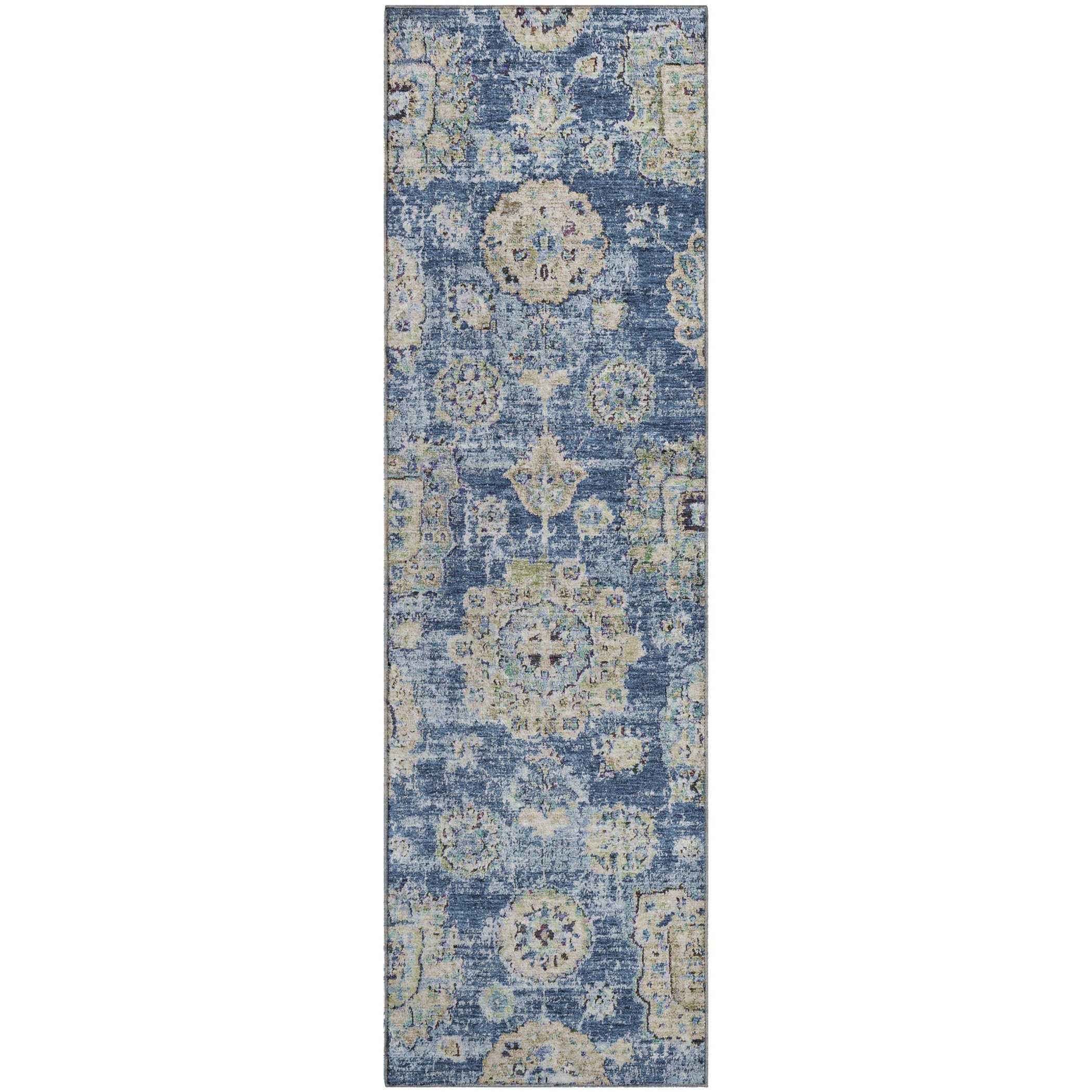 Rome Machine Washable Transitional Blue Rug 2'3" x 7'6" #shape_Runner
