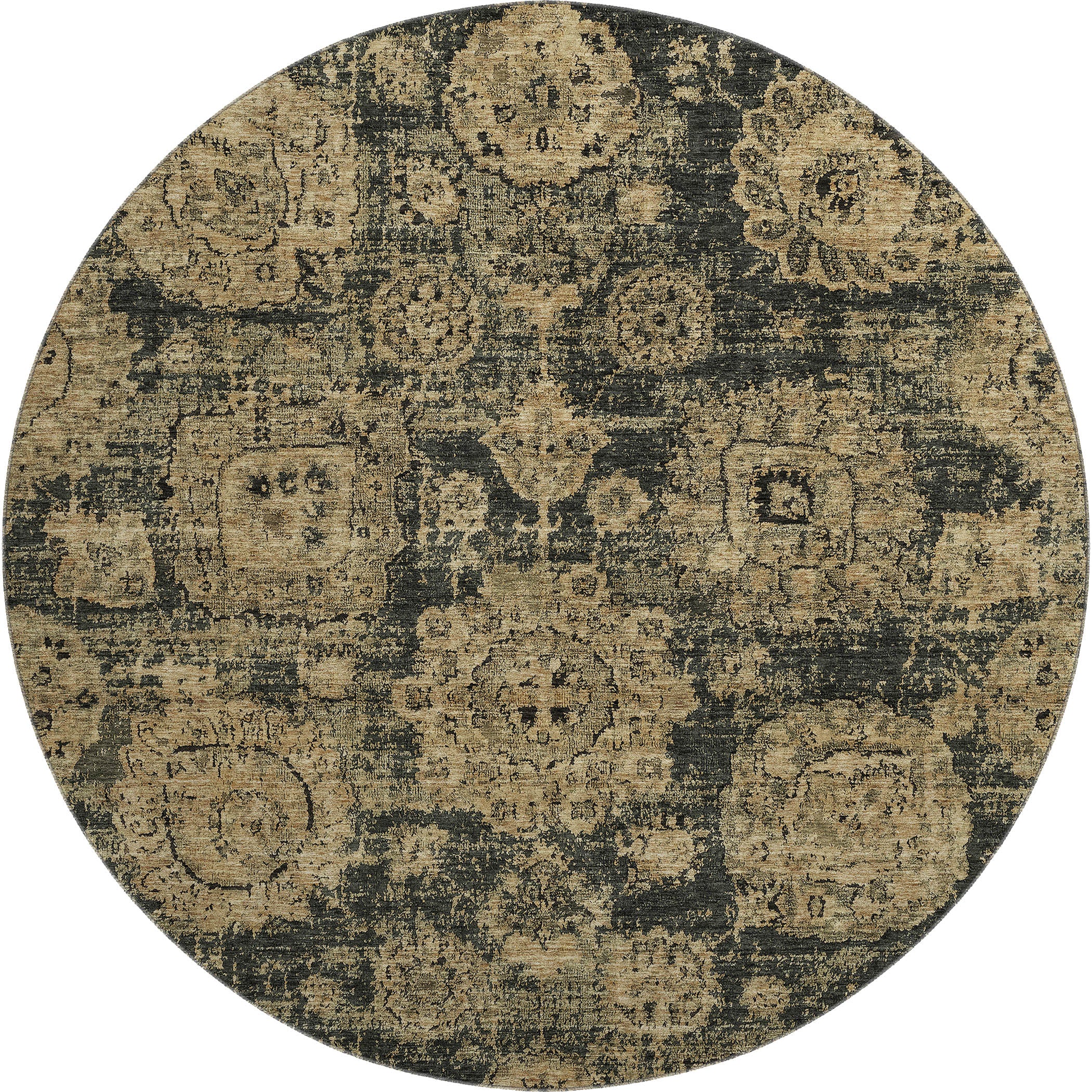 Rome Machine Washable Transitional Charcoal Gray Rug 8' x 8' #shape_Round