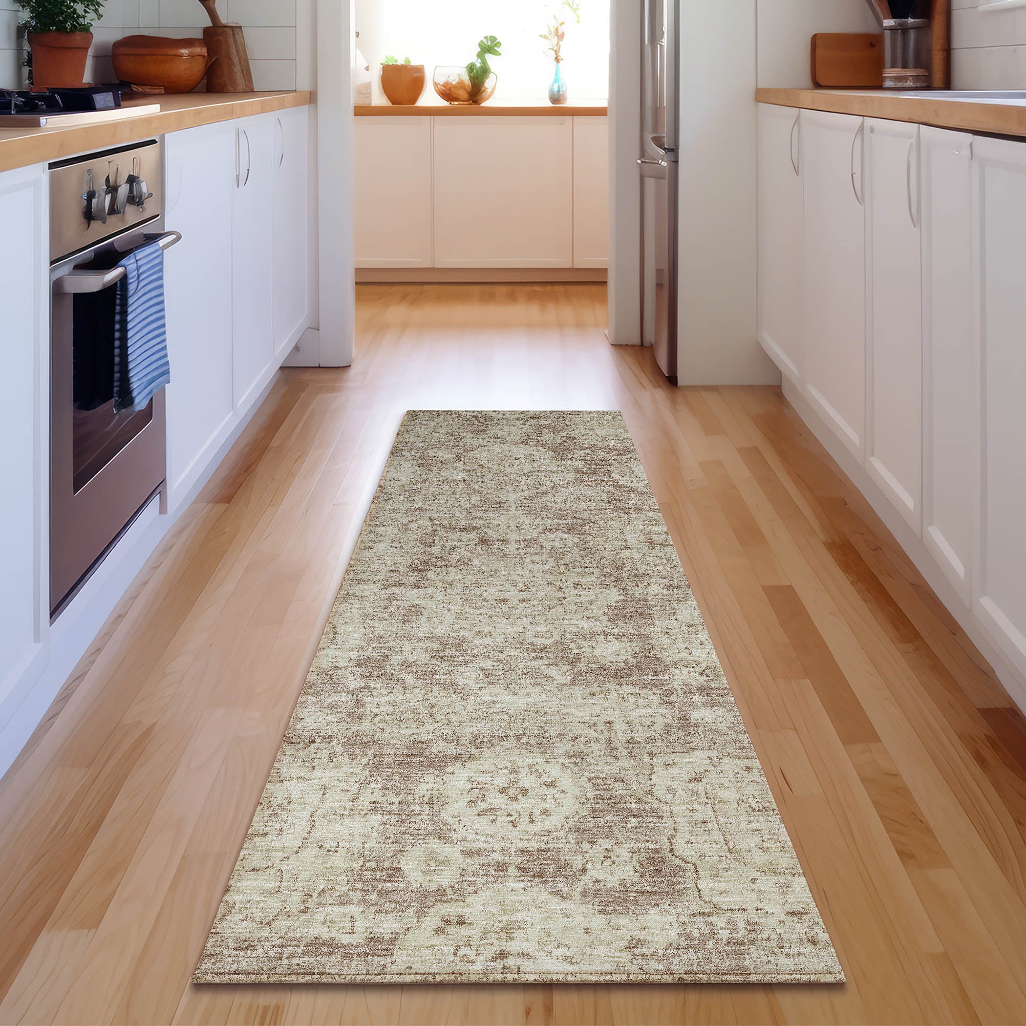 Rome Machine Washable Transitional Mocha Brown Rug 2'3" x 7'6" #shape_Runner