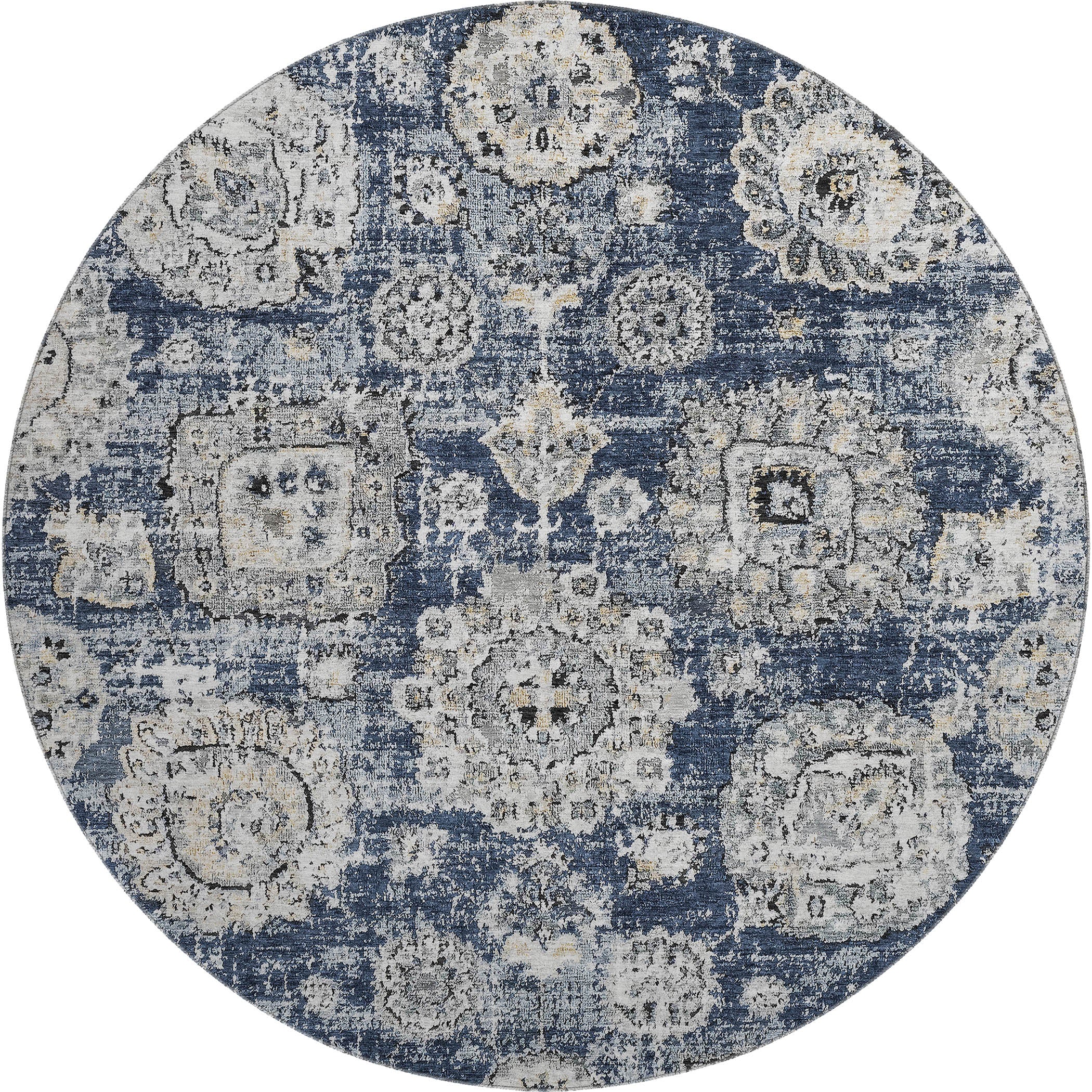 Rome Machine Washable Transitional Navy Blue Rug 8' x 8' #shape_Round