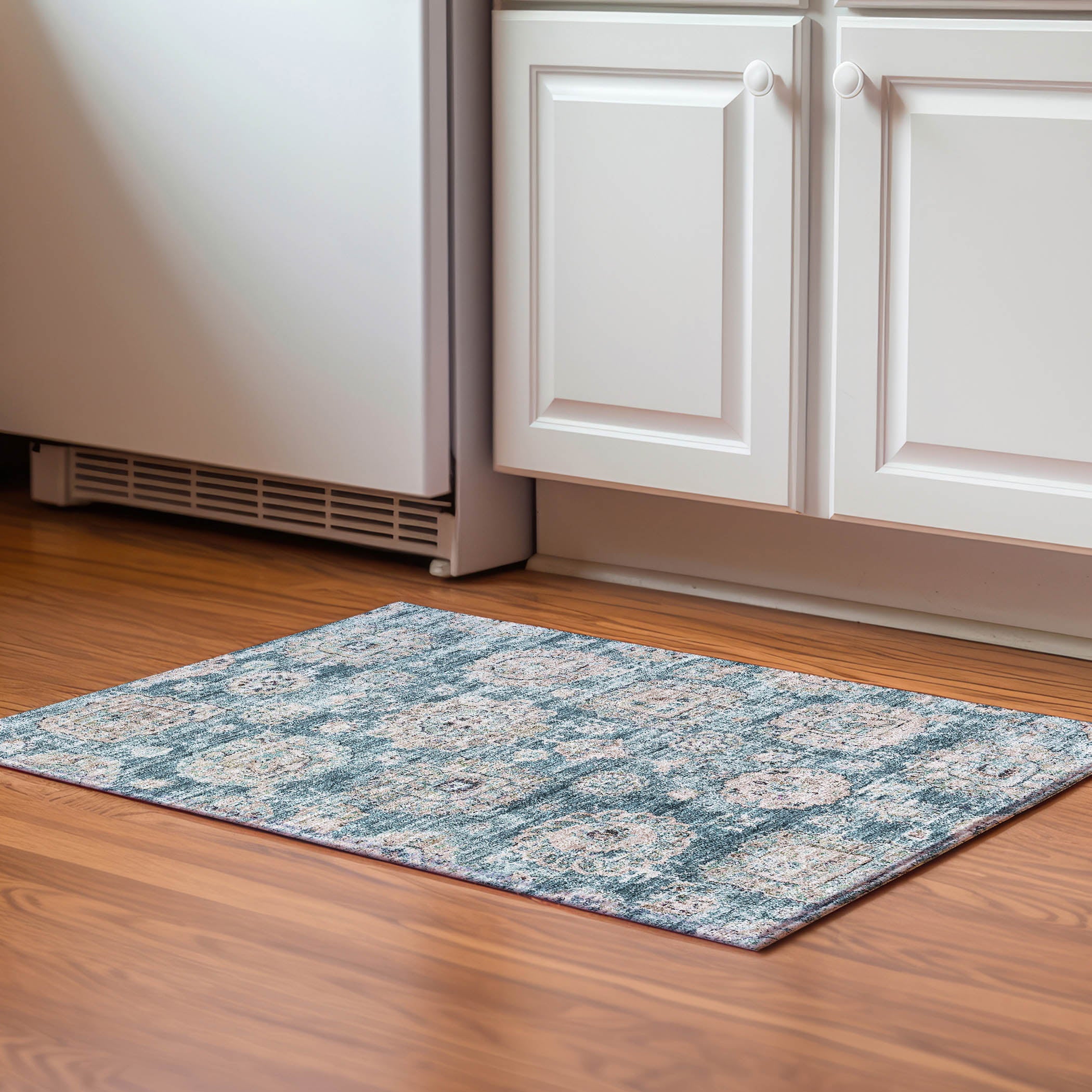 Rome Machine Washable Transitional Teal Rug 1'8" x 2'6" #shape_Rectangle