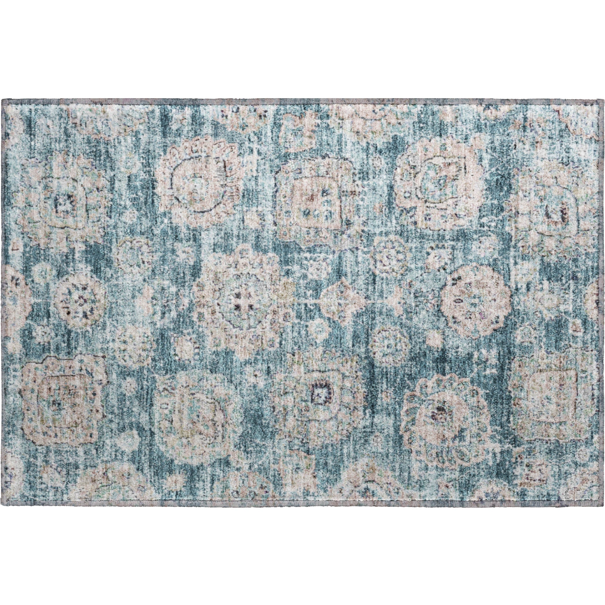 Rome Machine Washable Transitional Teal Rug 1'8" x 2'6" #shape_Rectangle