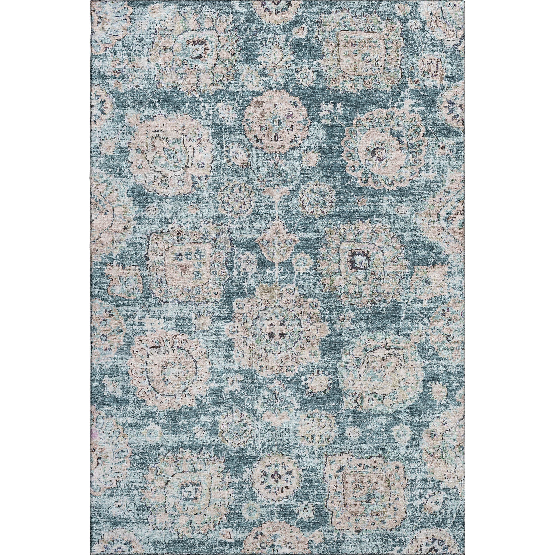 Rome Machine Washable Transitional Teal Rug 2'6" x 3'10" #shape_Rectangle