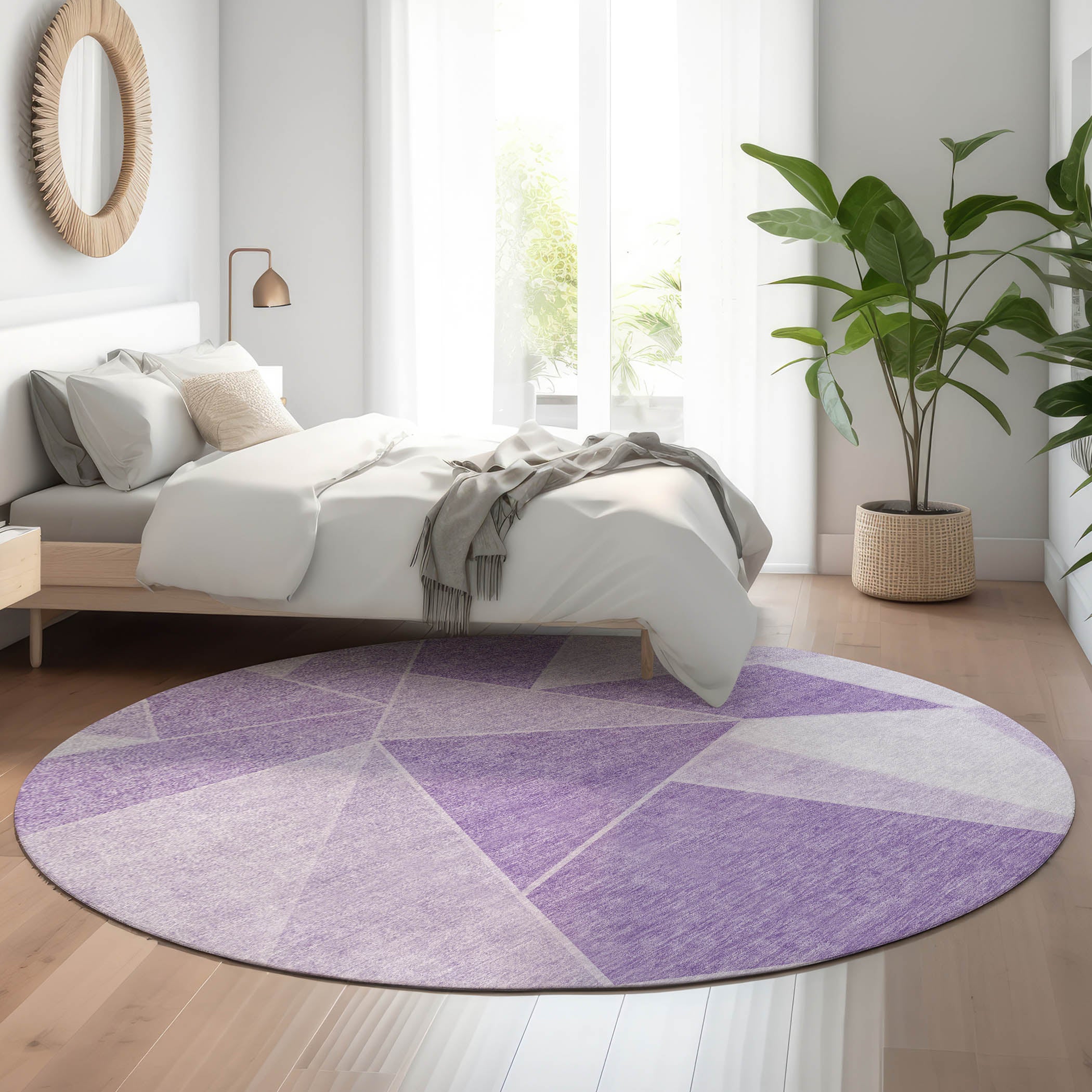 Mdina Machine Washable Transitional Lilac Purple Rug 8' x 8' #shape_Round