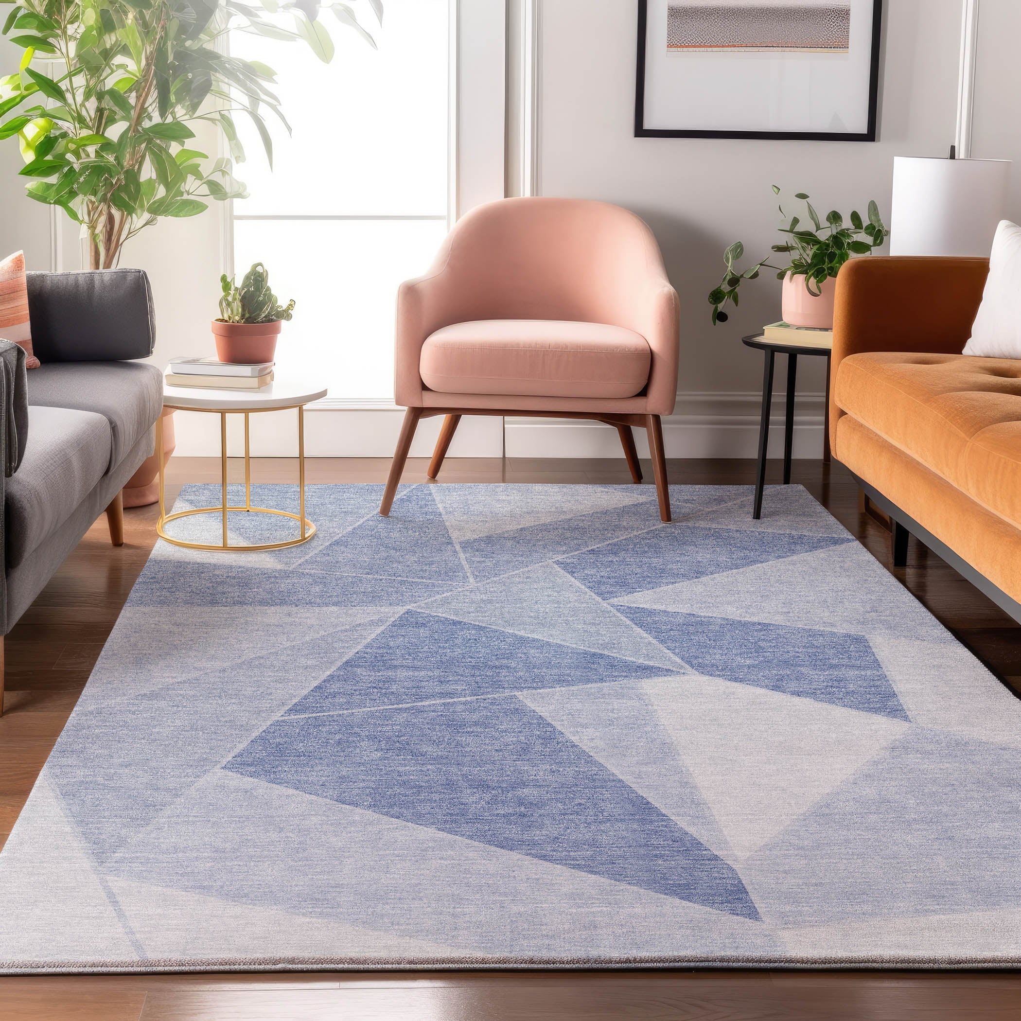 Mdina Machine Washable Transitional Sky Blue Rug 2'6" x 3'10" #shape_Rectangle