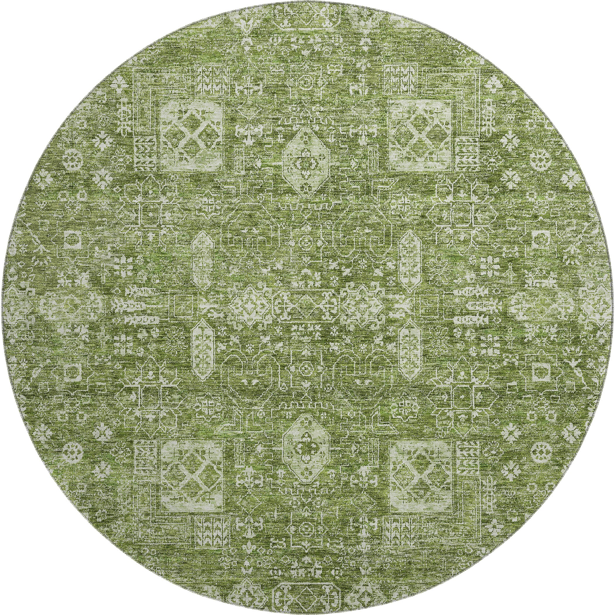 Sintra Machine Washable Transitional Aloe Green Rug 8' x 8' #shape_Round