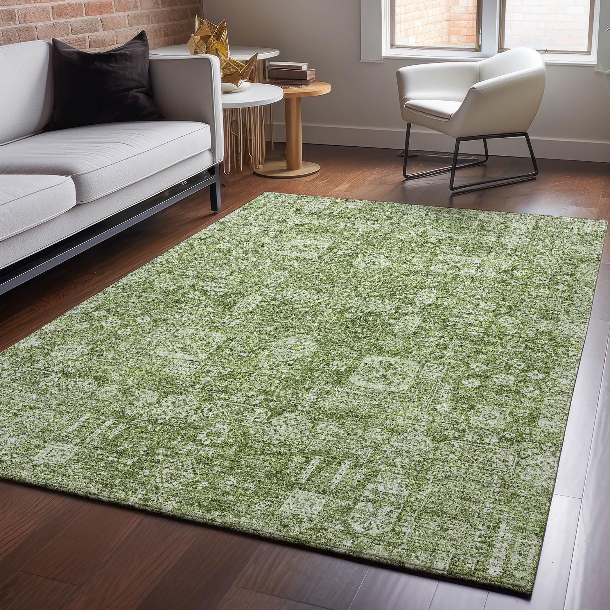 Sintra Machine Washable Transitional Aloe Green Rug 2'6" x 3'10" #shape_Rectangle