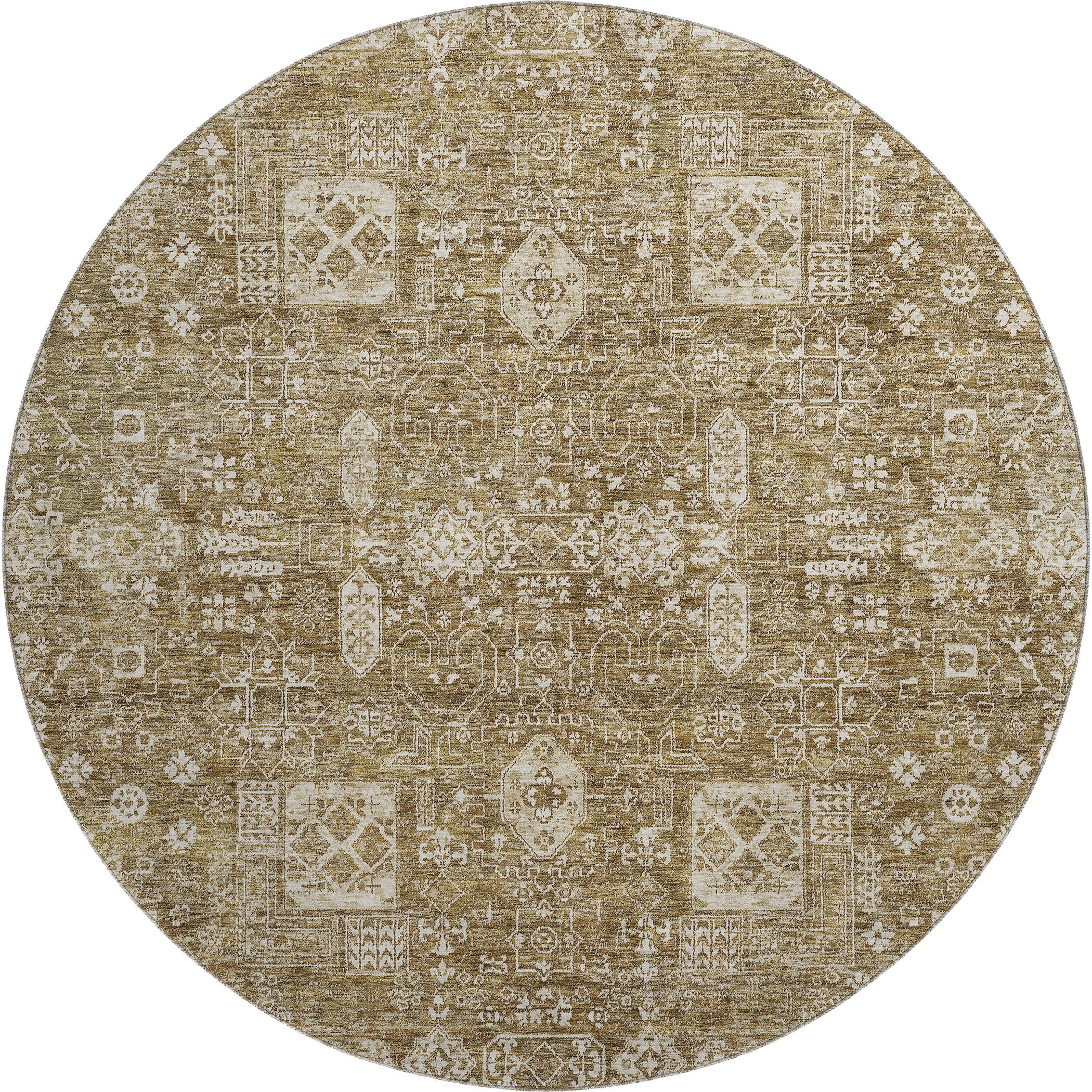 Sintra Machine Washable Transitional Brown Rug 8' x 8' #shape_Round