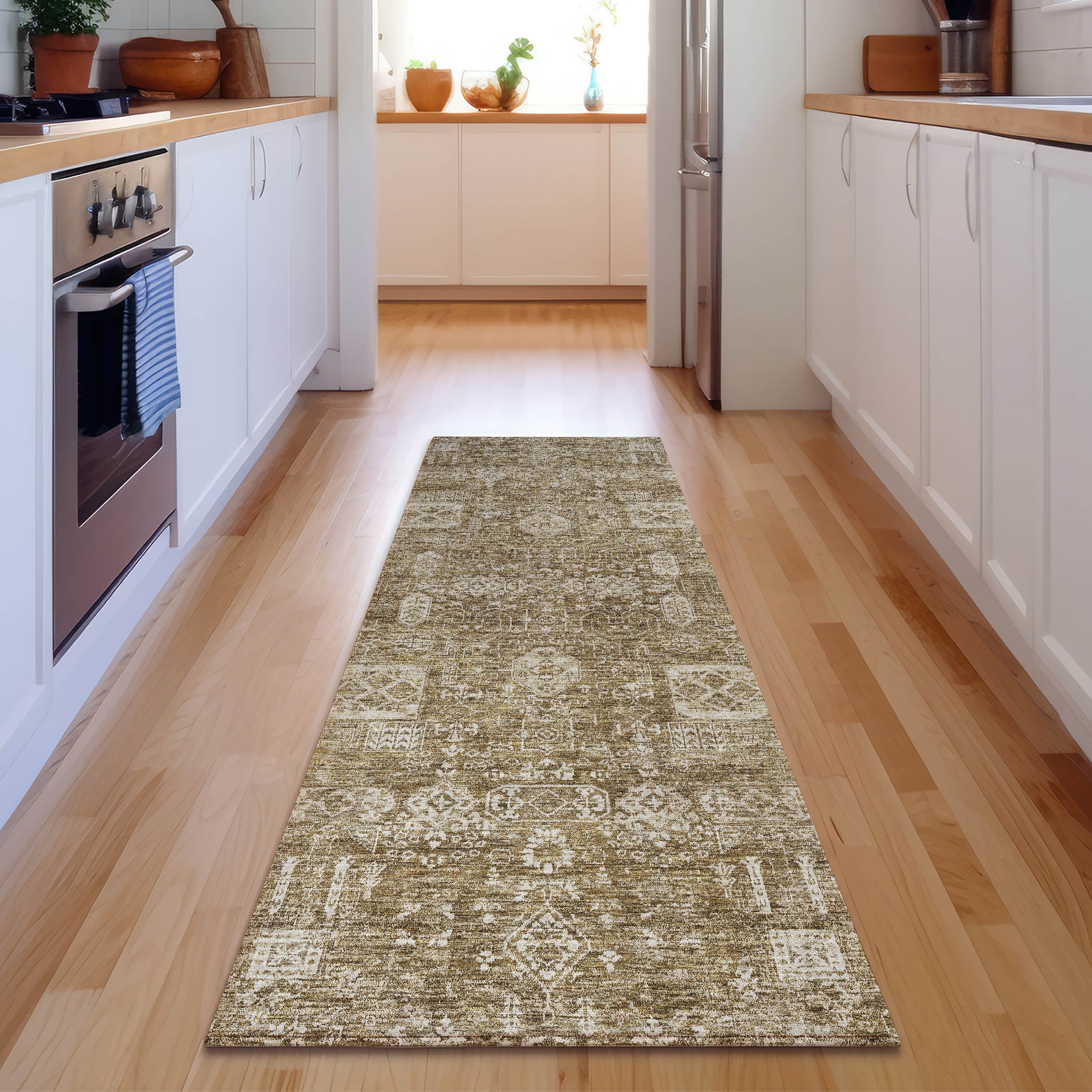 Sintra Machine Washable Transitional Brown Rug 2'3" x 7'6" #shape_Runner