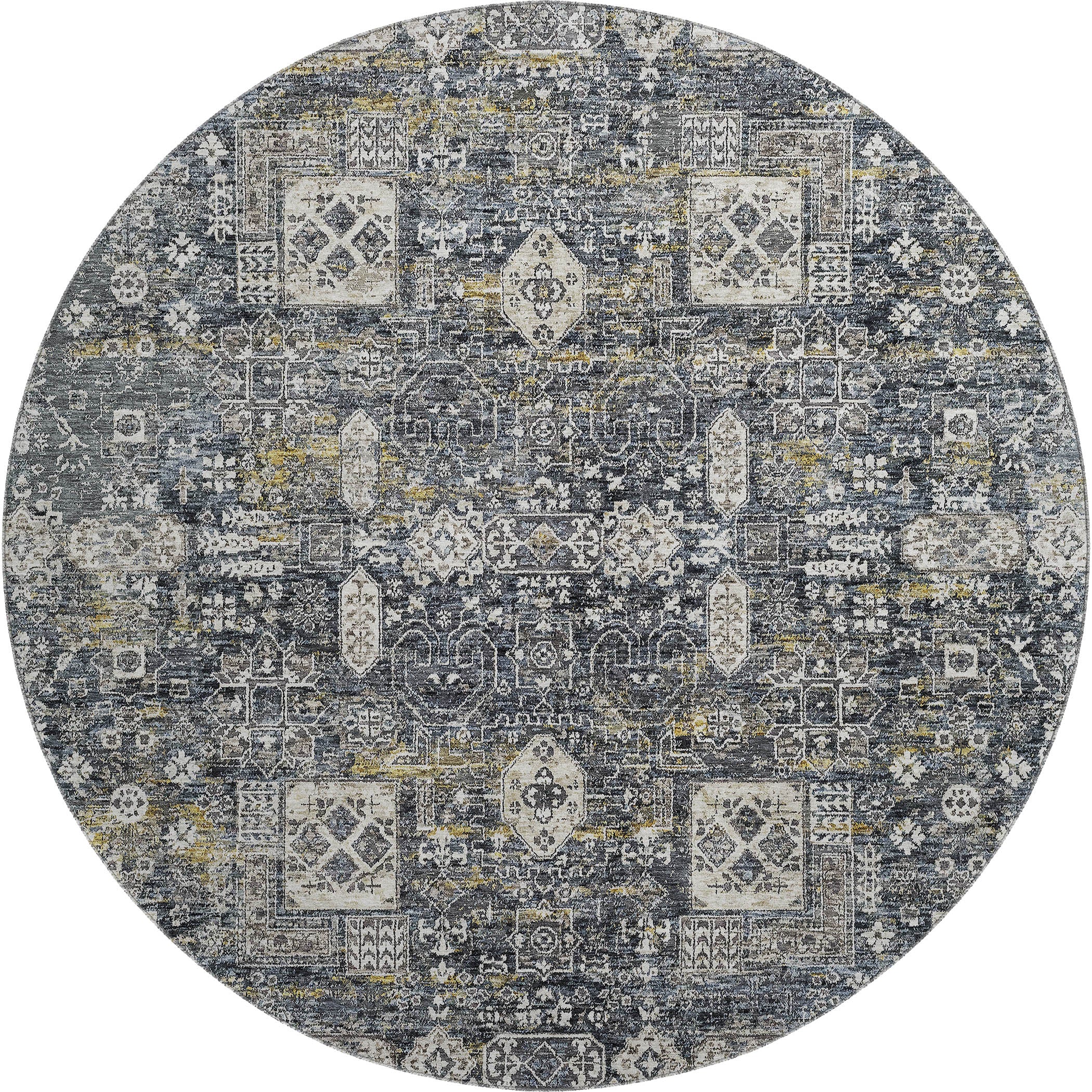 Sintra Machine Washable Transitional Charcoal Gray Rug 8' x 8' #shape_Round