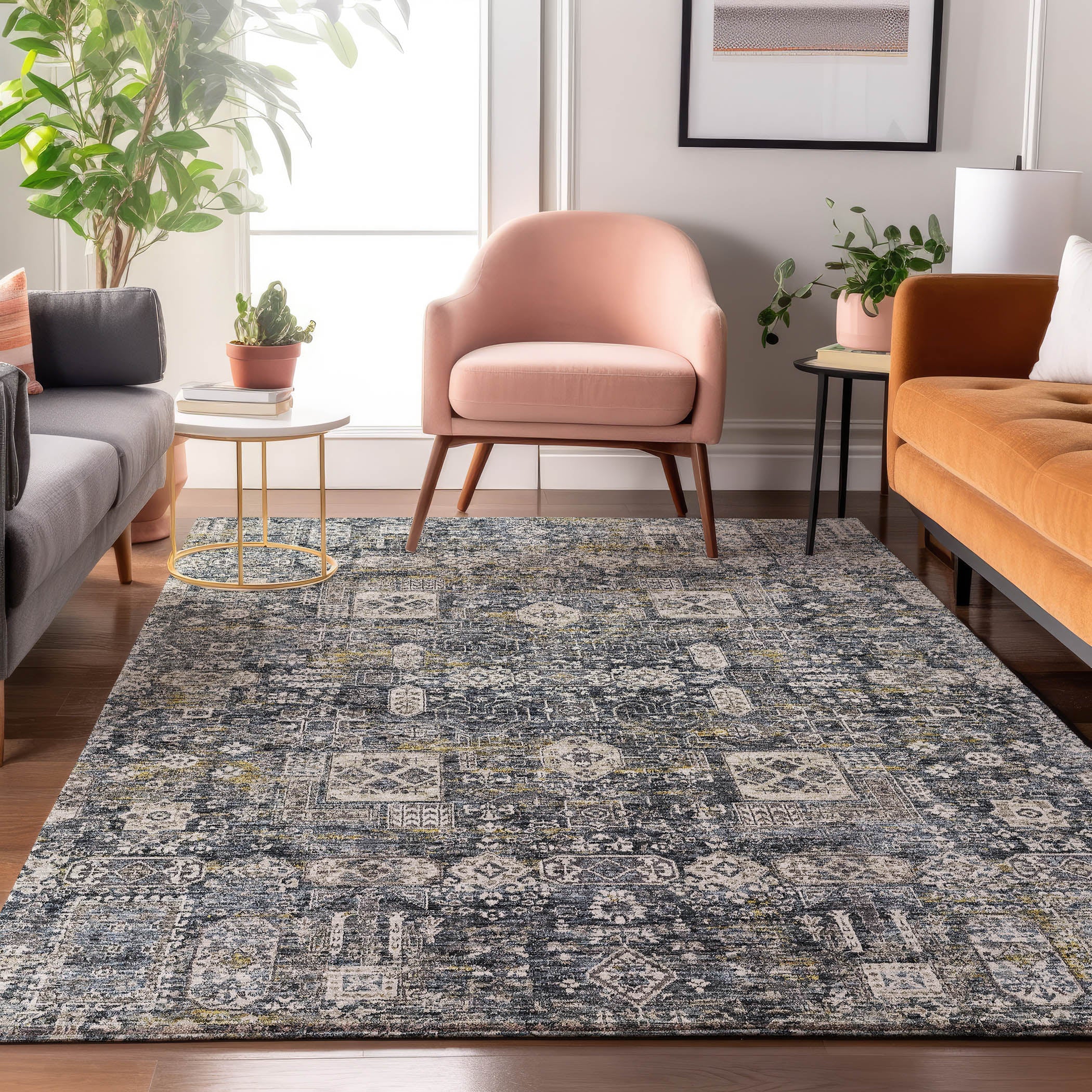 Sintra Machine Washable Transitional Charcoal Gray Rug 2'6" x 3'10" #shape_Rectangle