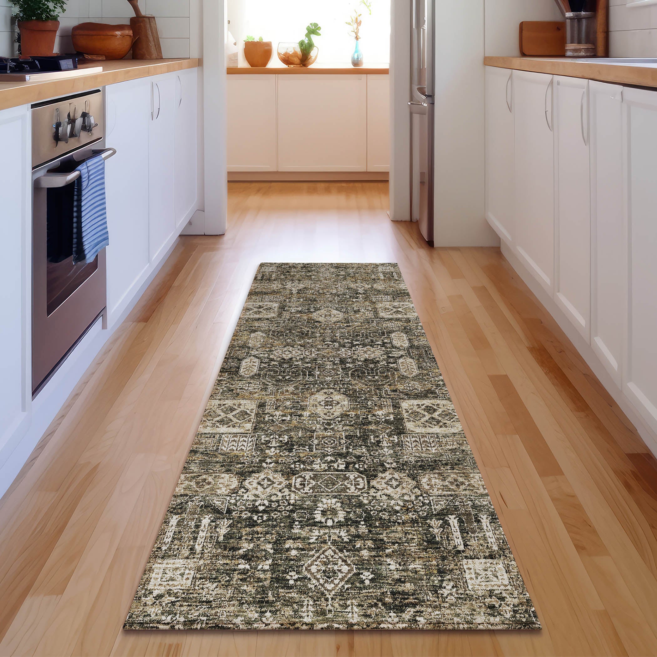Sintra Machine Washable Transitional Coffee Brown Rug 2'3" x 7'6" #shape_Runner
