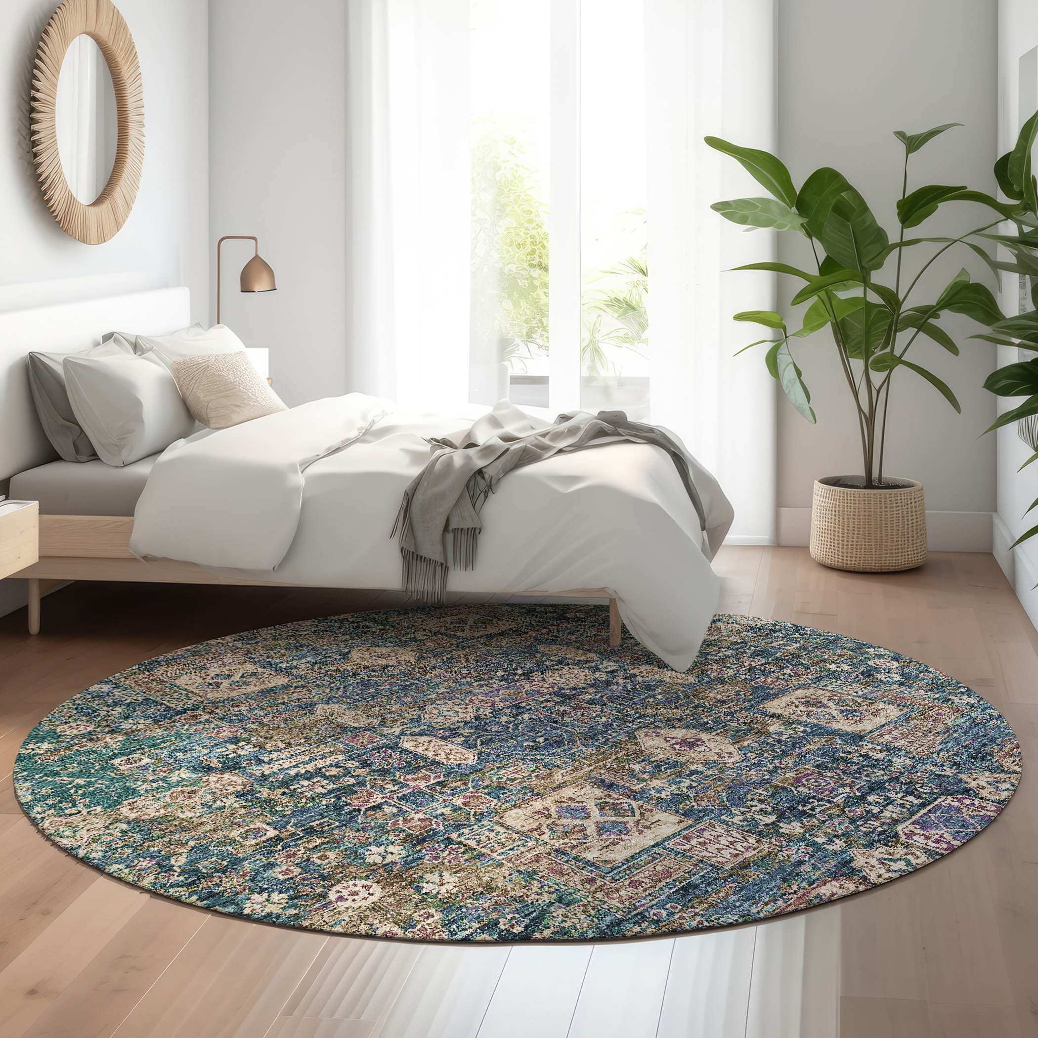 Sintra Machine Washable Transitional Green Rug 8' x 8' #shape_Round