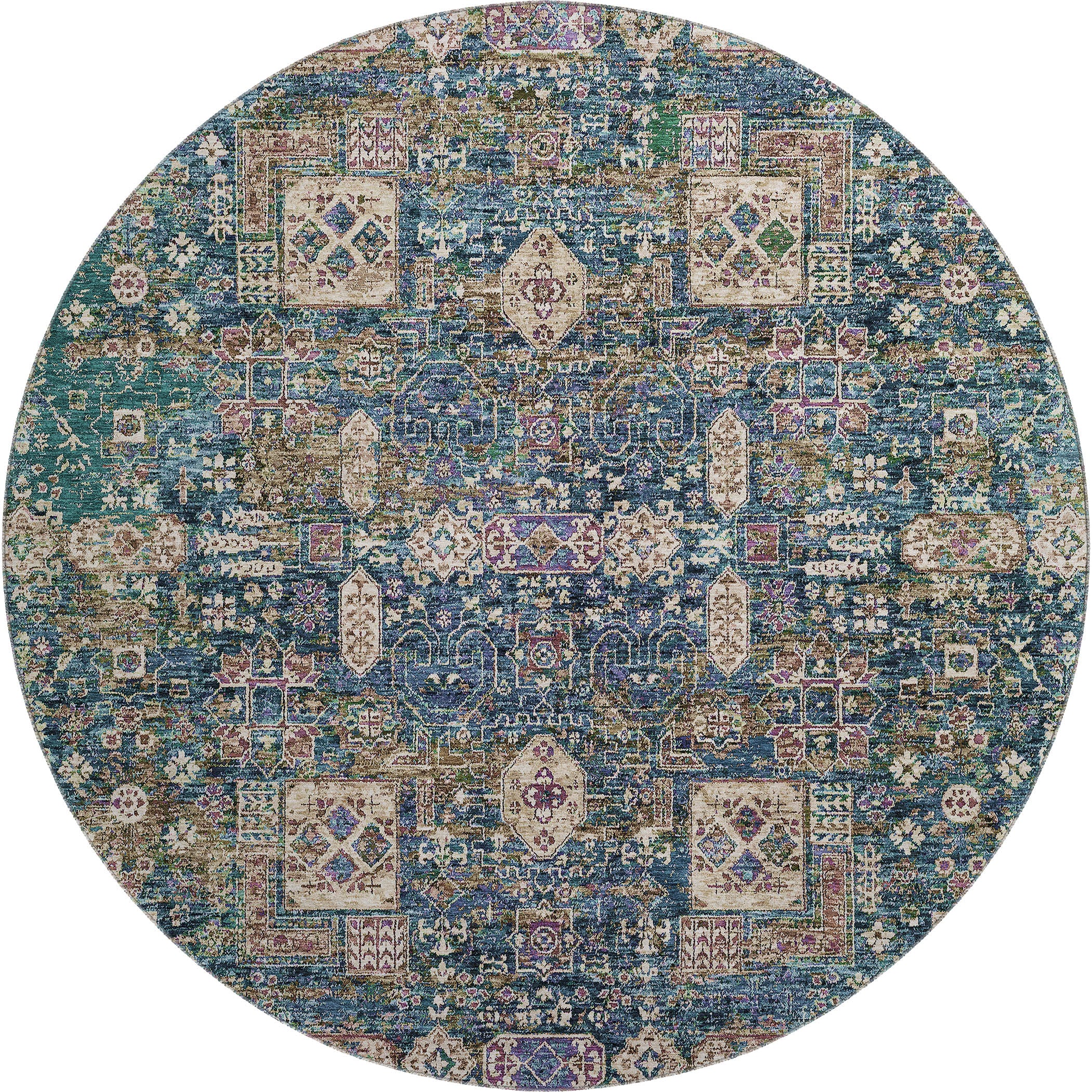 Sintra Machine Washable Transitional Green Rug 8' x 8' #shape_Round