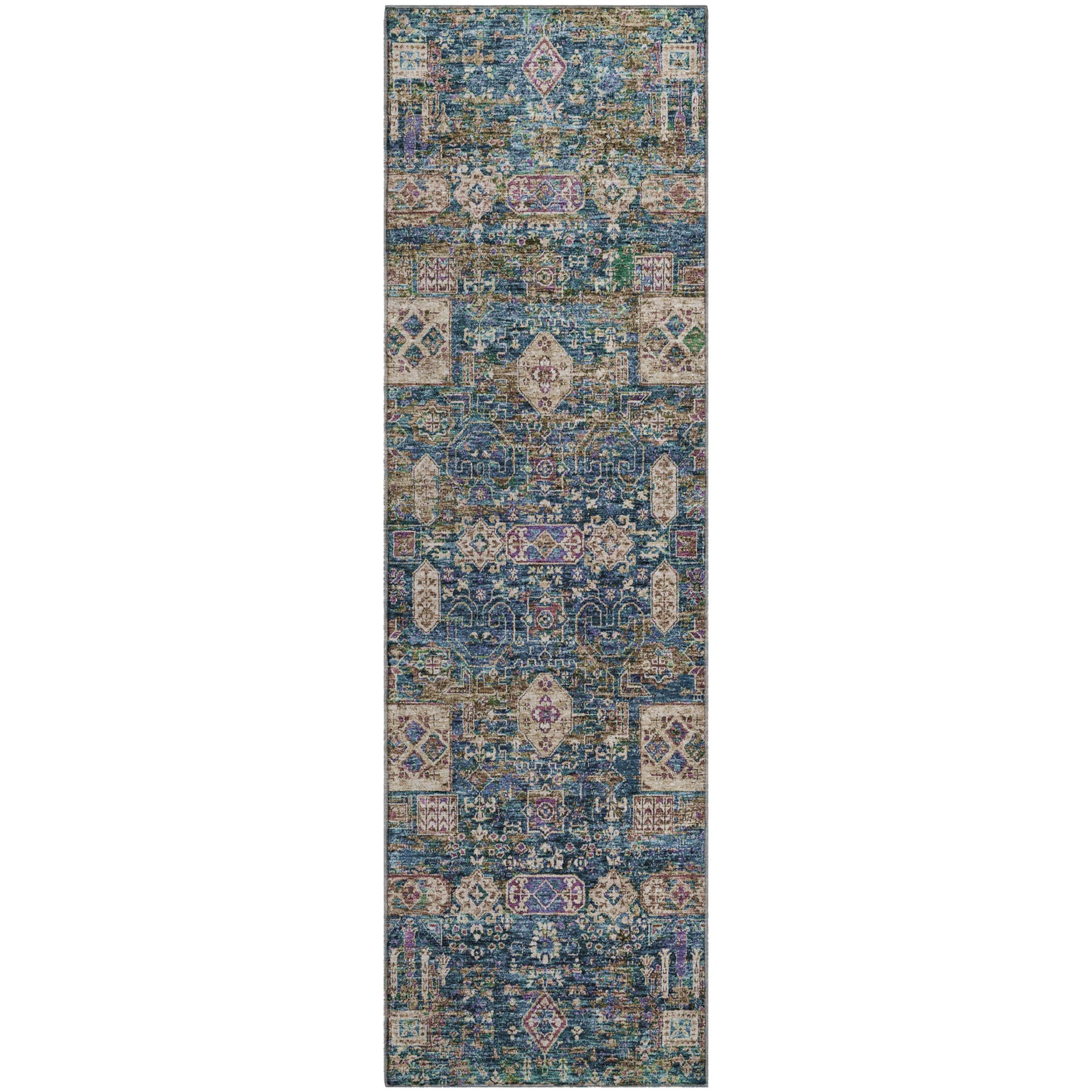 Sintra Machine Washable Transitional Green Rug 2'3" x 7'6" #shape_Runner