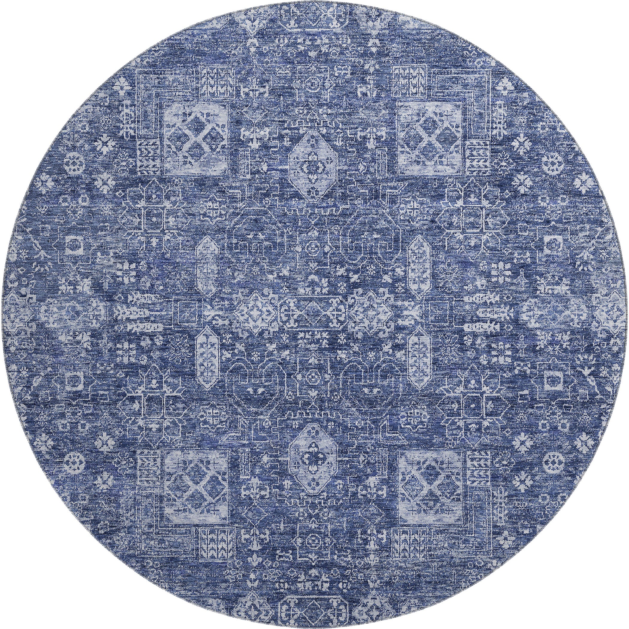 Sintra Machine Washable Transitional Navy Blue Rug 8' x 8' #shape_Round