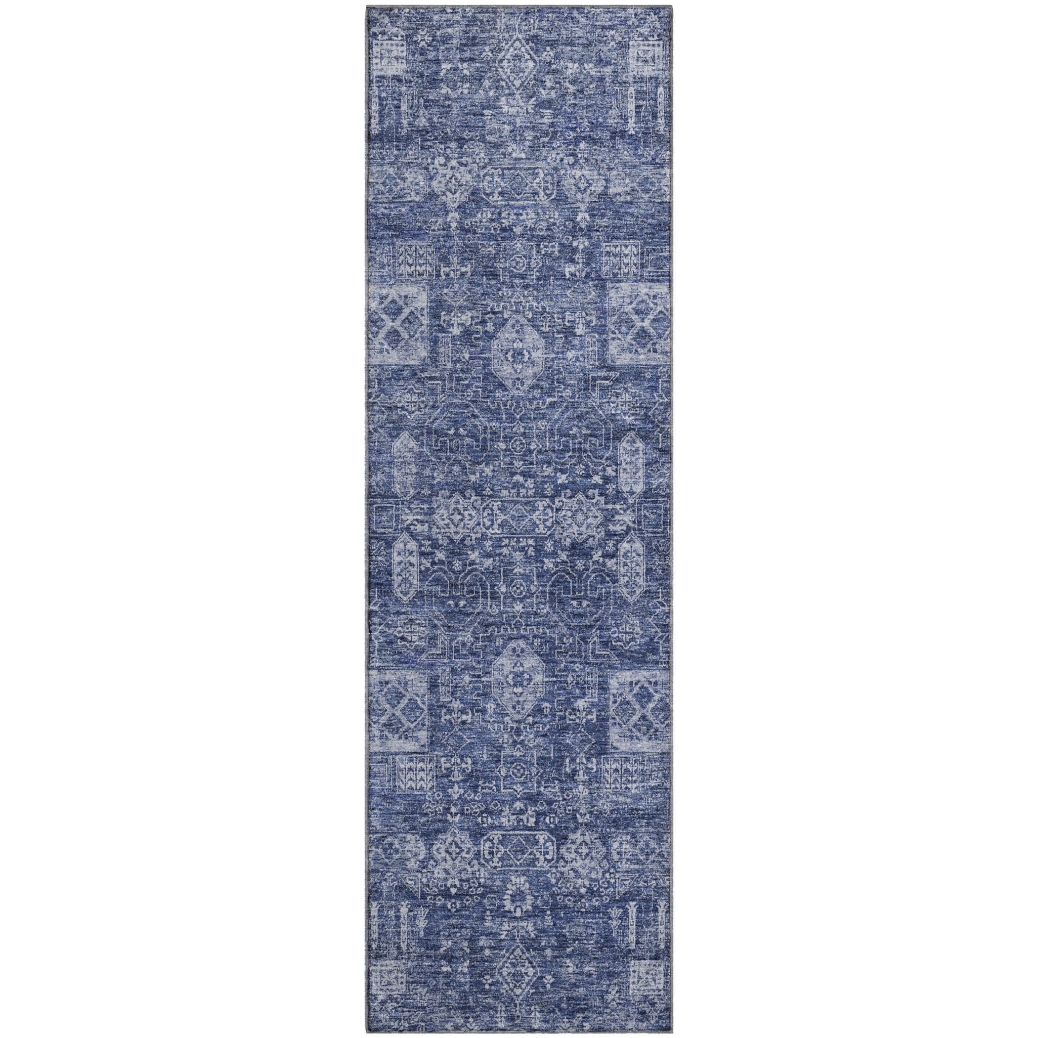 Sintra Machine Washable Transitional Navy Blue Rug 2'3" x 7'6" #shape_Runner