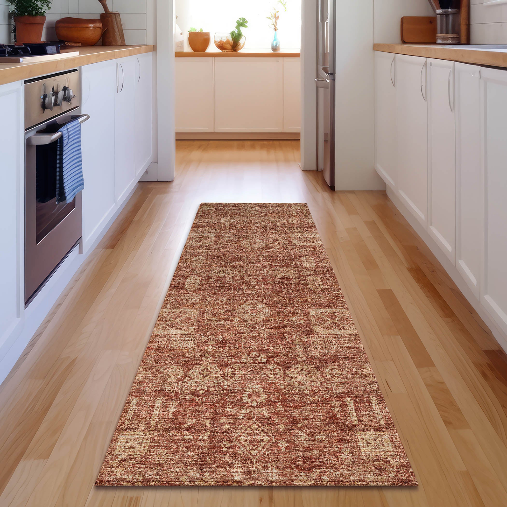 Sintra Machine Washable Transitional Paprika Orange Rug 2'3" x 7'6" #shape_Runner