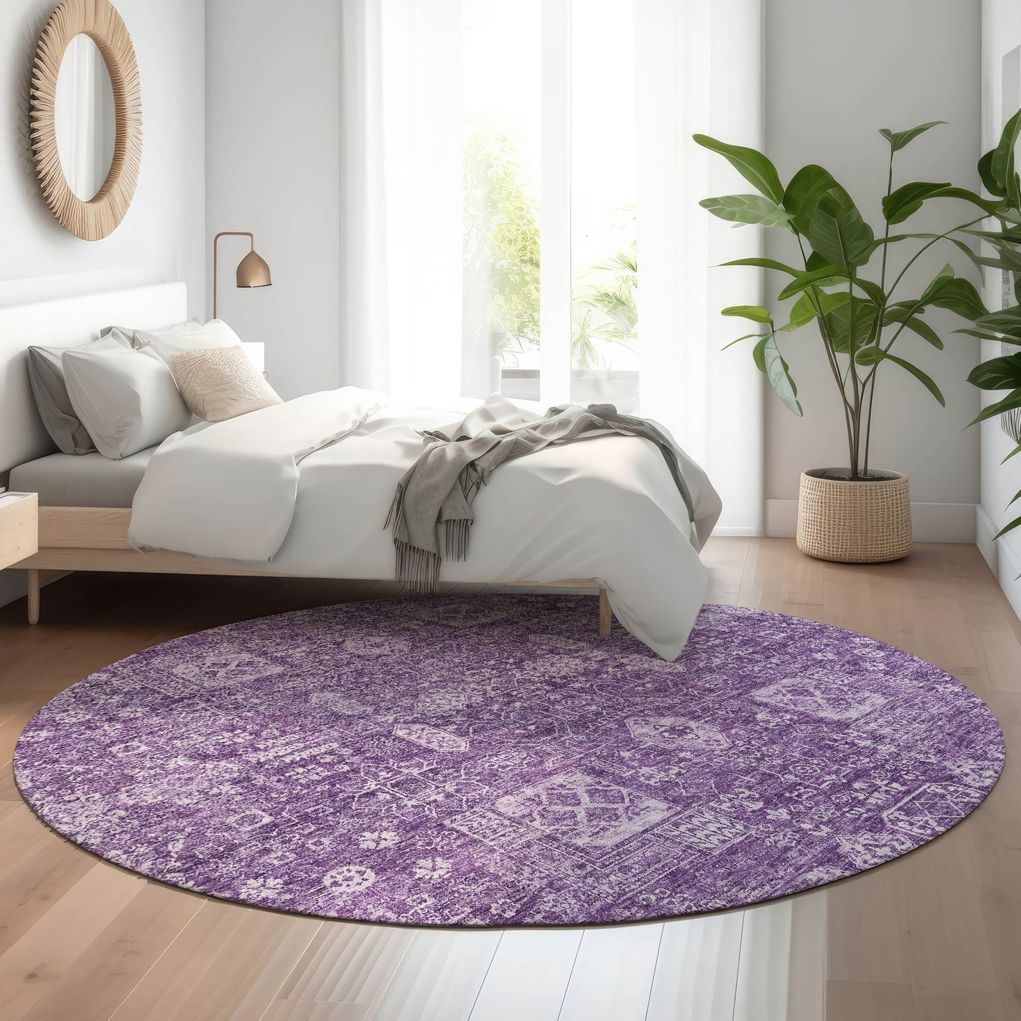 Sintra Machine Washable Transitional Purple Rug 8' x 8' #shape_Round