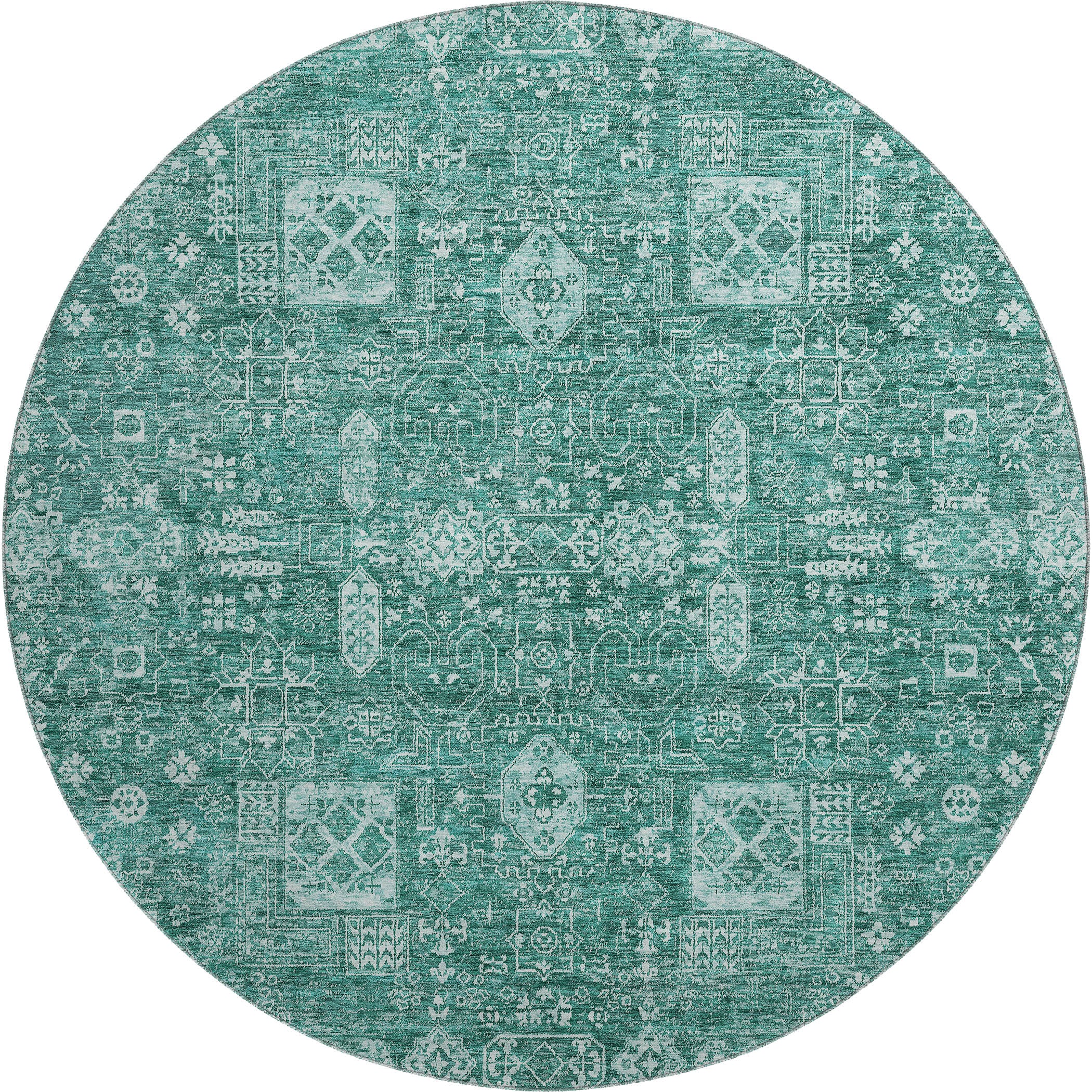 Sintra Machine Washable Transitional Teal Rug 8' x 8' #shape_Round