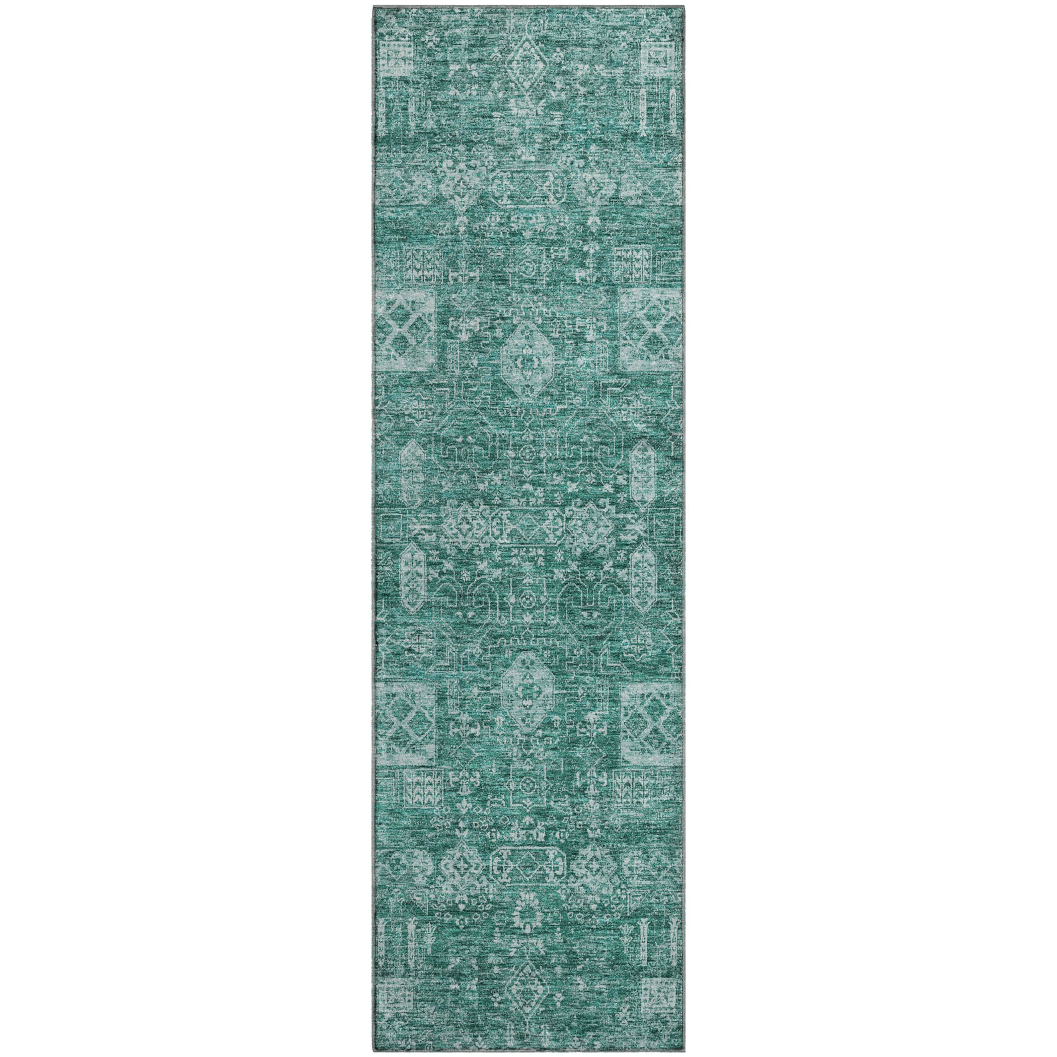 Sintra Machine Washable Transitional Teal Rug 2'3" x 7'6" #shape_Runner