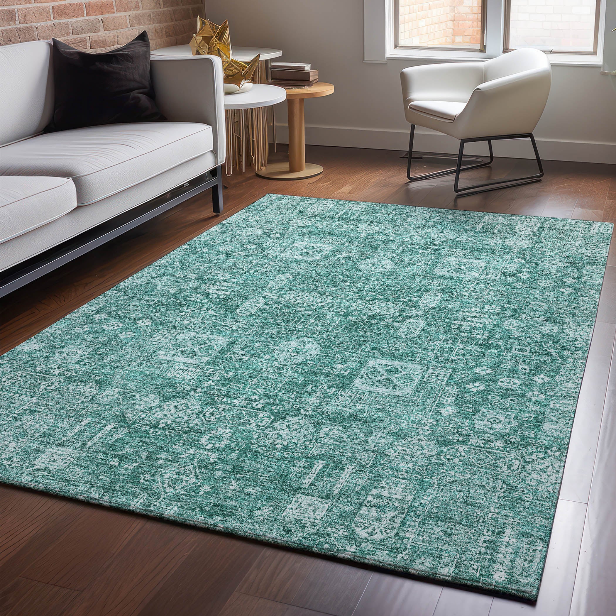 Sintra Machine Washable Transitional Teal Rug 2'6" x 3'10" #shape_Rectangle