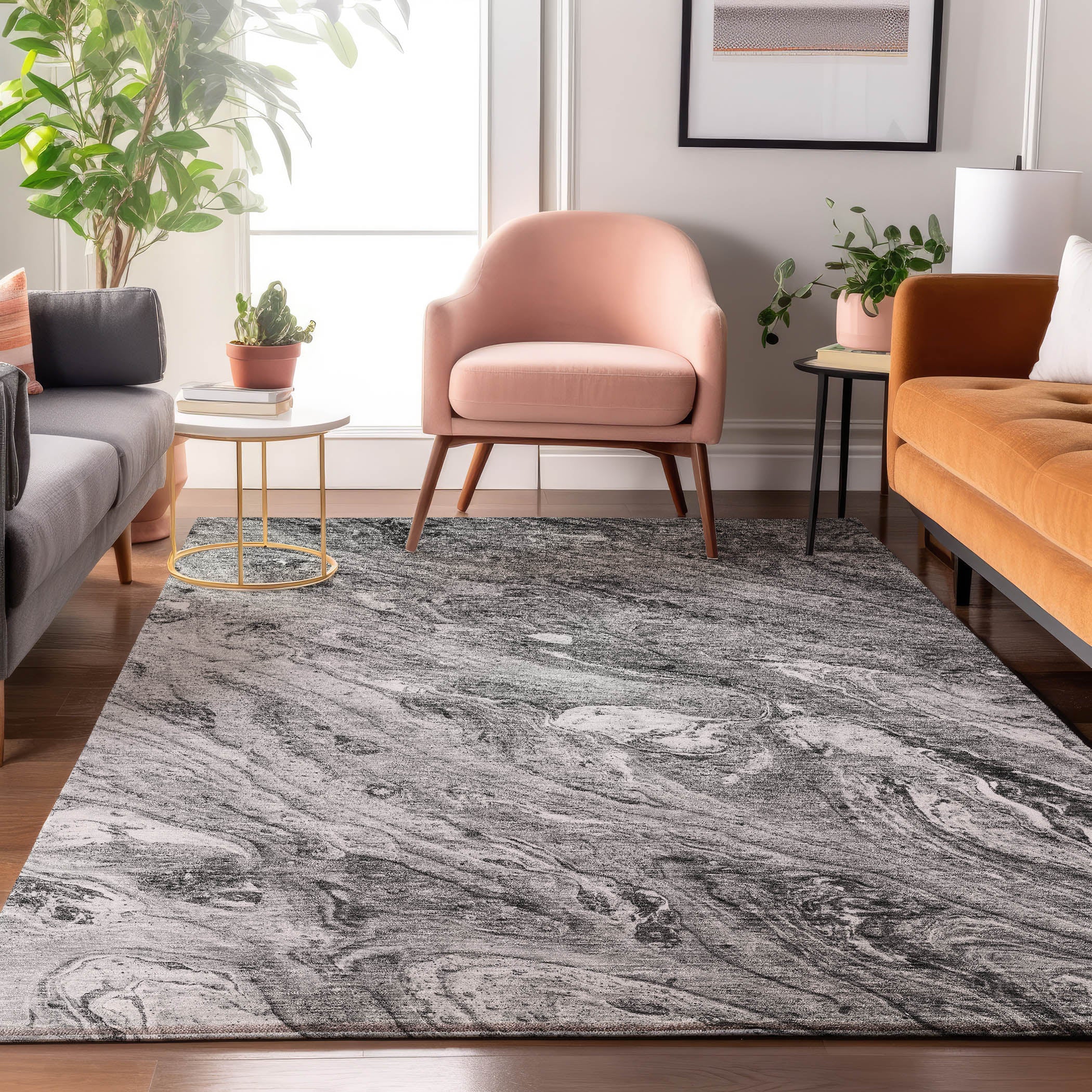Kyoto Machine Washable Transitional Gray Rug 2'6" x 3'10" #shape_Rectangle