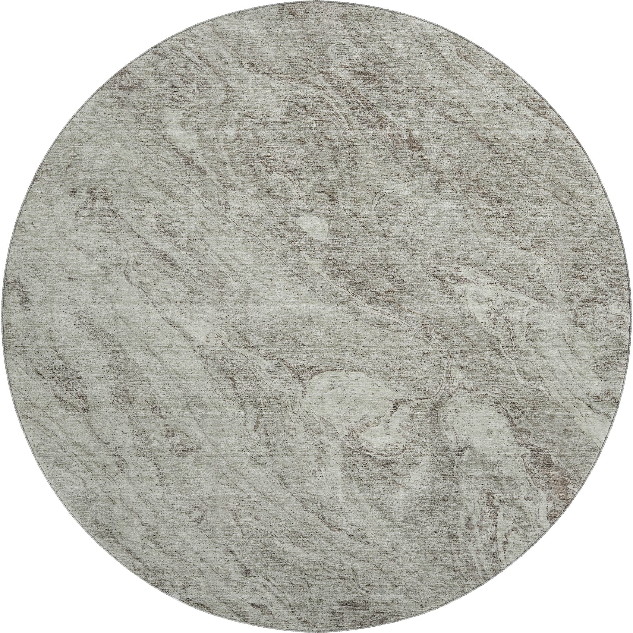Kyoto Machine Washable Transitional Taupe Brown Rug 8' x 8' #shape_Round