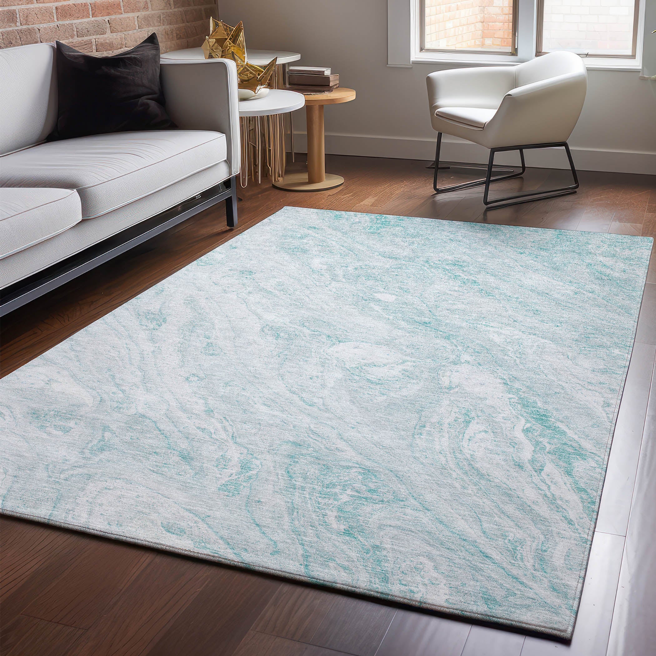 Kyoto Machine Washable Transitional Teal Rug 2'6" x 3'10" #shape_Rectangle