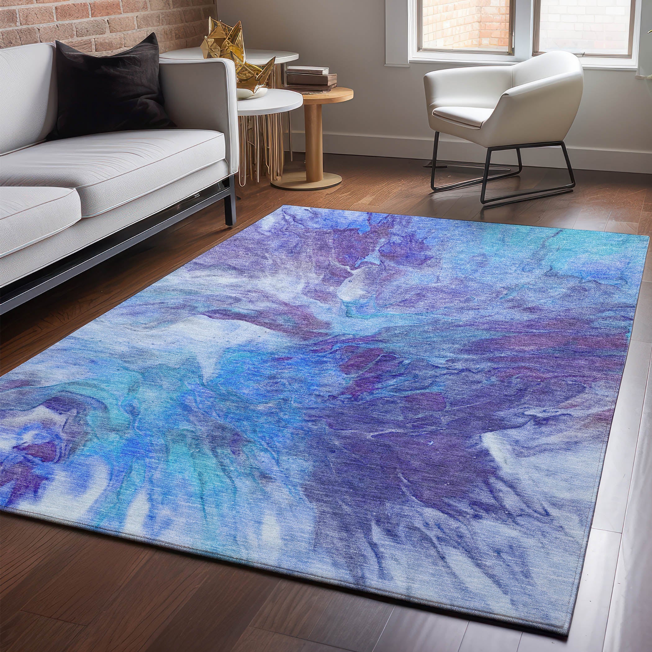 Colombo Machine Washable Transitional Blue Rug 2'6" x 3'10" #shape_Rectangle