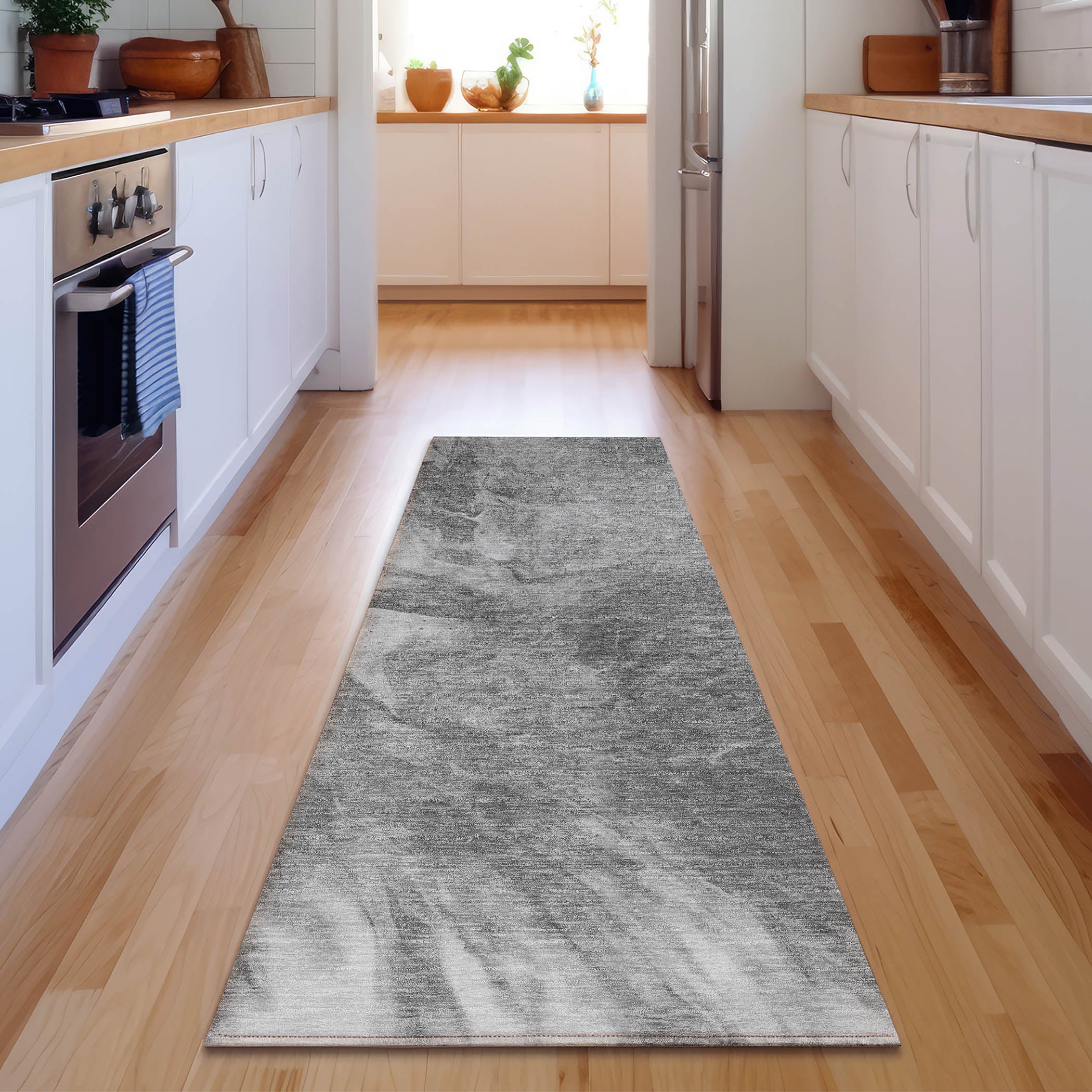 Colombo Machine Washable Transitional Gray Rug 2'3" x 7'6" #shape_Runner