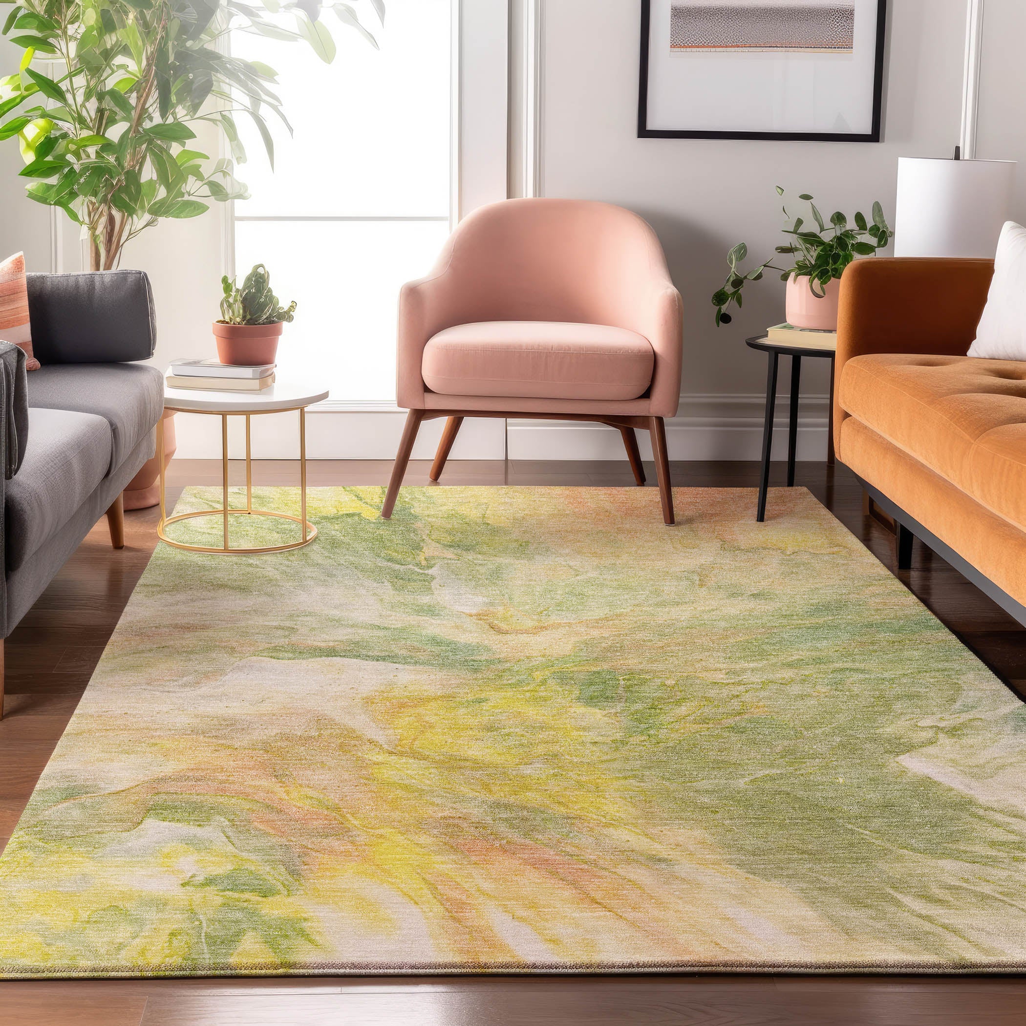 Colombo Machine Washable Transitional Green Rug 2'6" x 3'10" #shape_Rectangle