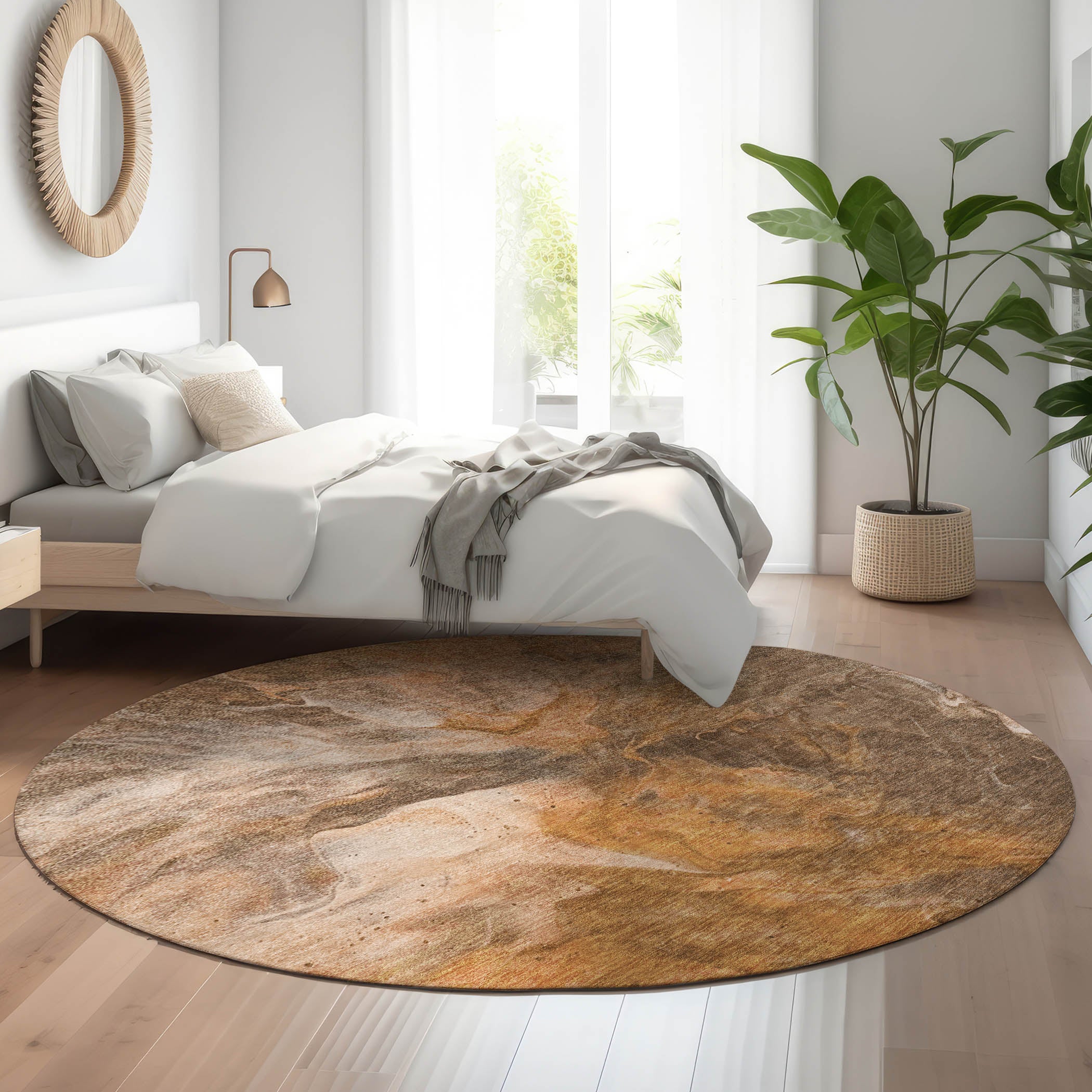 Colombo Machine Washable Transitional Paprika Orange Rug 8' x 8' #shape_Round