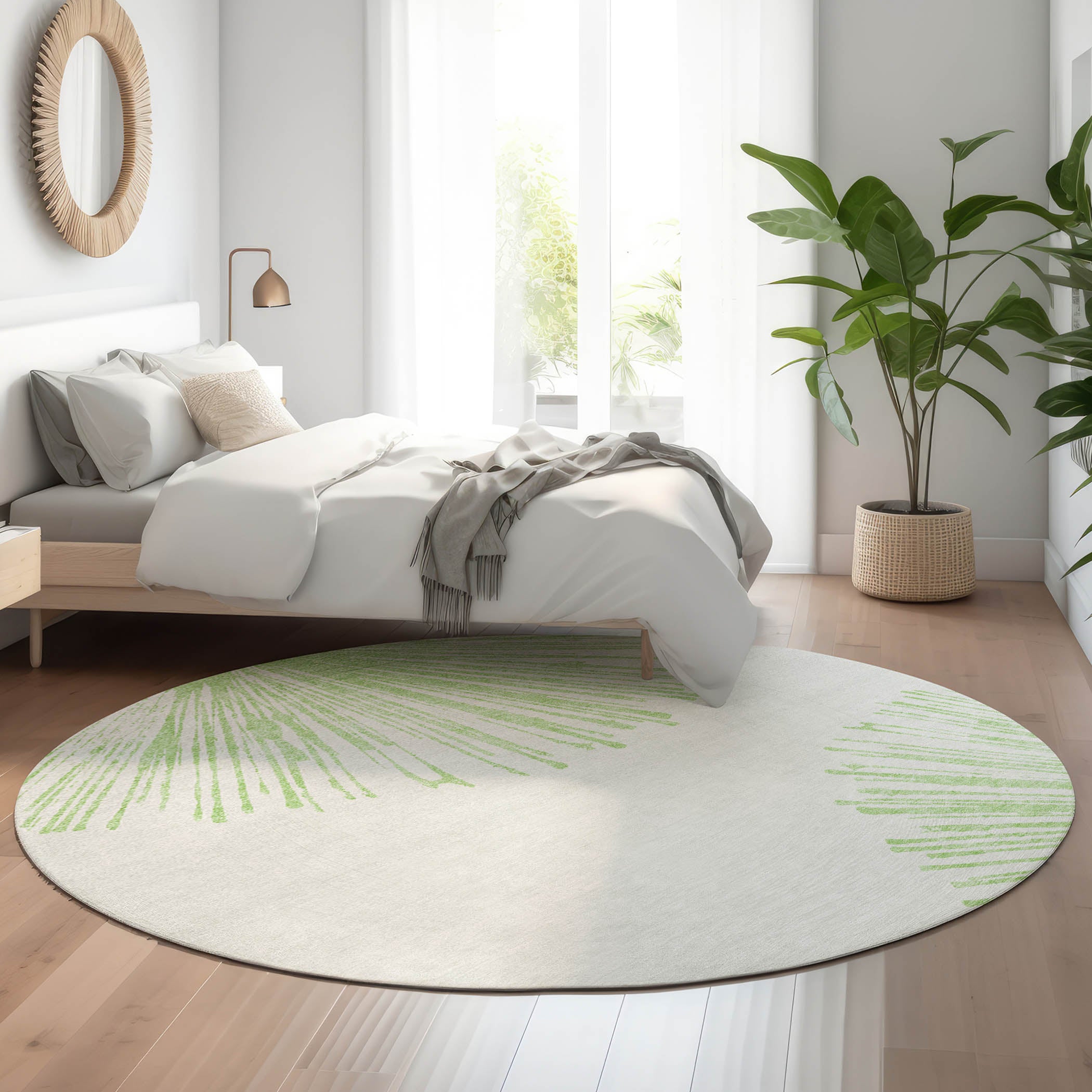 Dubrovnik Machine Washable Transitional Aloe Green Rug 8' x 8' #shape_Round