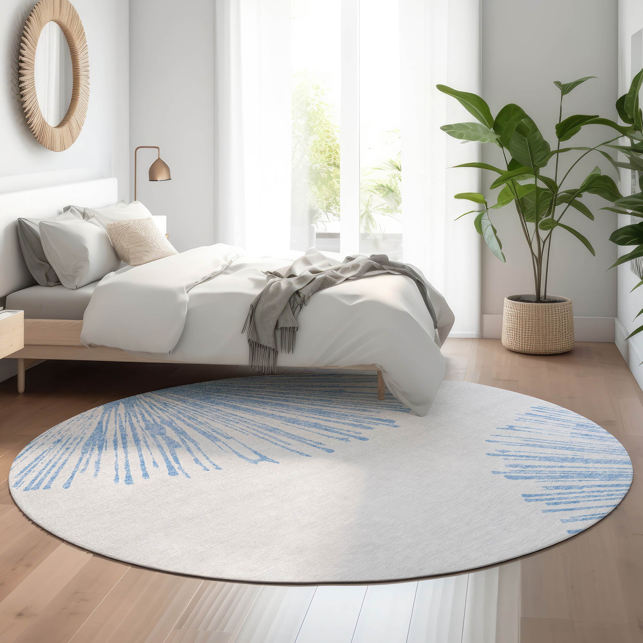 Dubrovnik Machine Washable Transitional Denim Blue Rug 8' x 8' #shape_Round