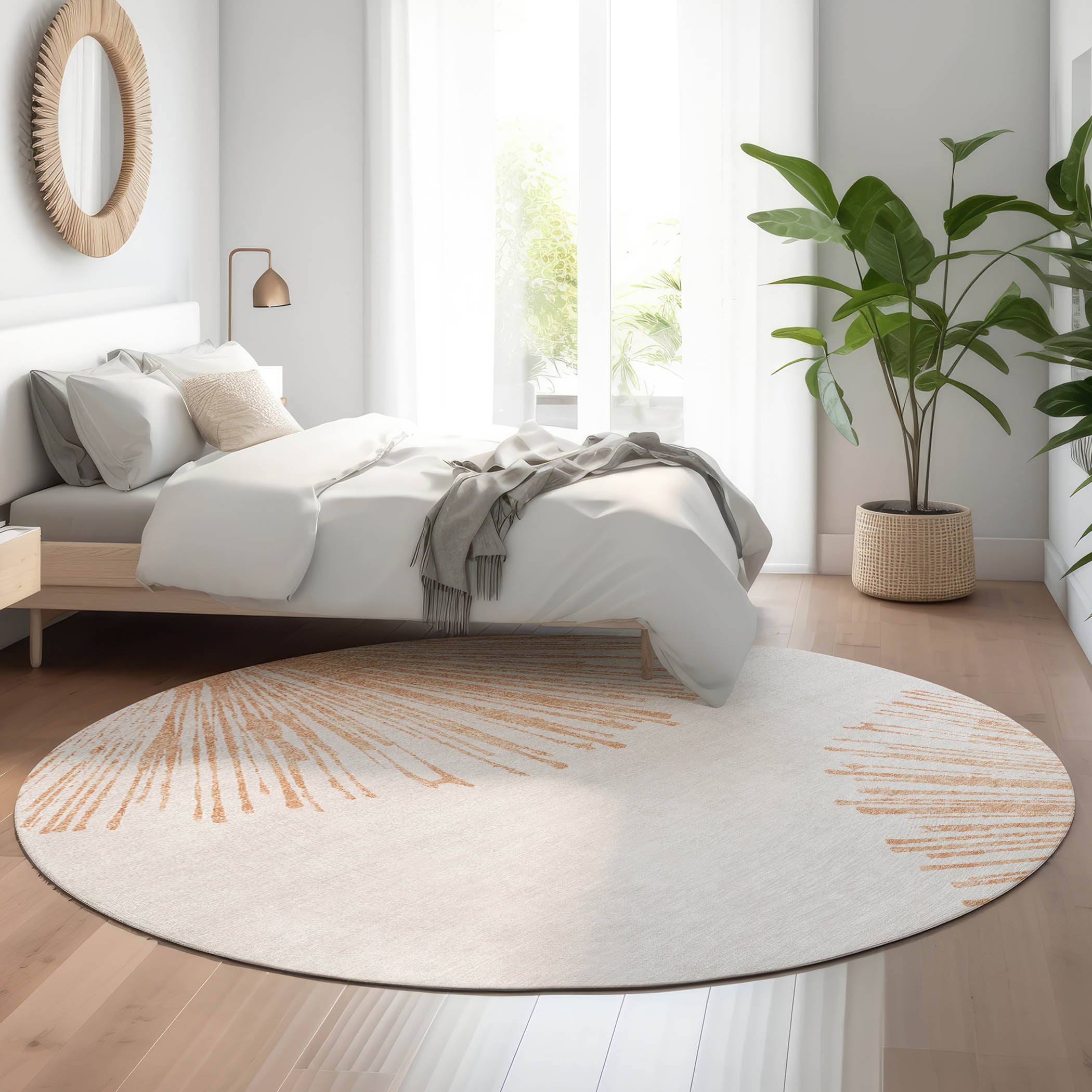 Dubrovnik Machine Washable Transitional Salmon Orange Rug 8' x 8' #shape_Round