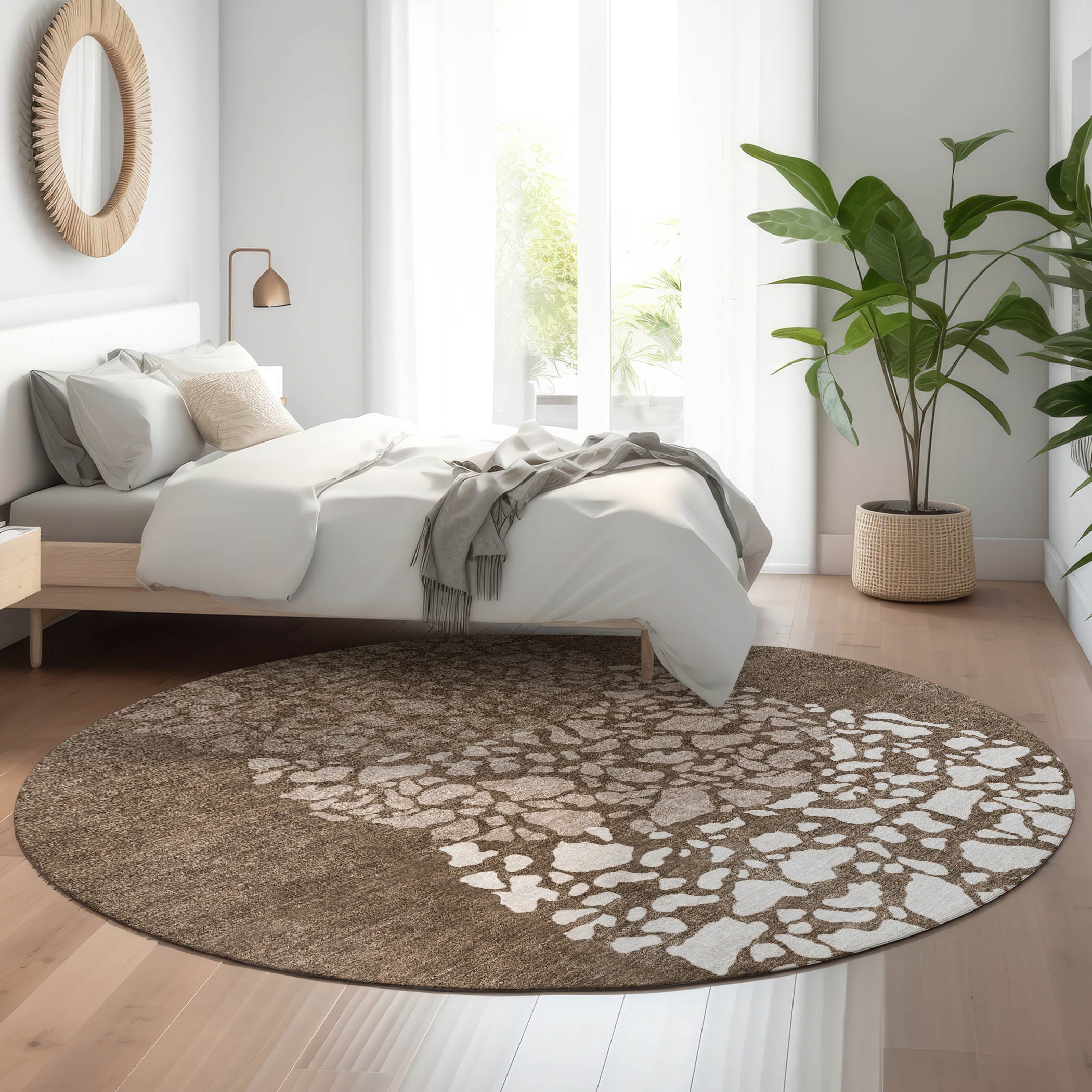 Reykjavik Machine Washable Transitional Chocolate Brown Rug 8' x 8' #shape_Round