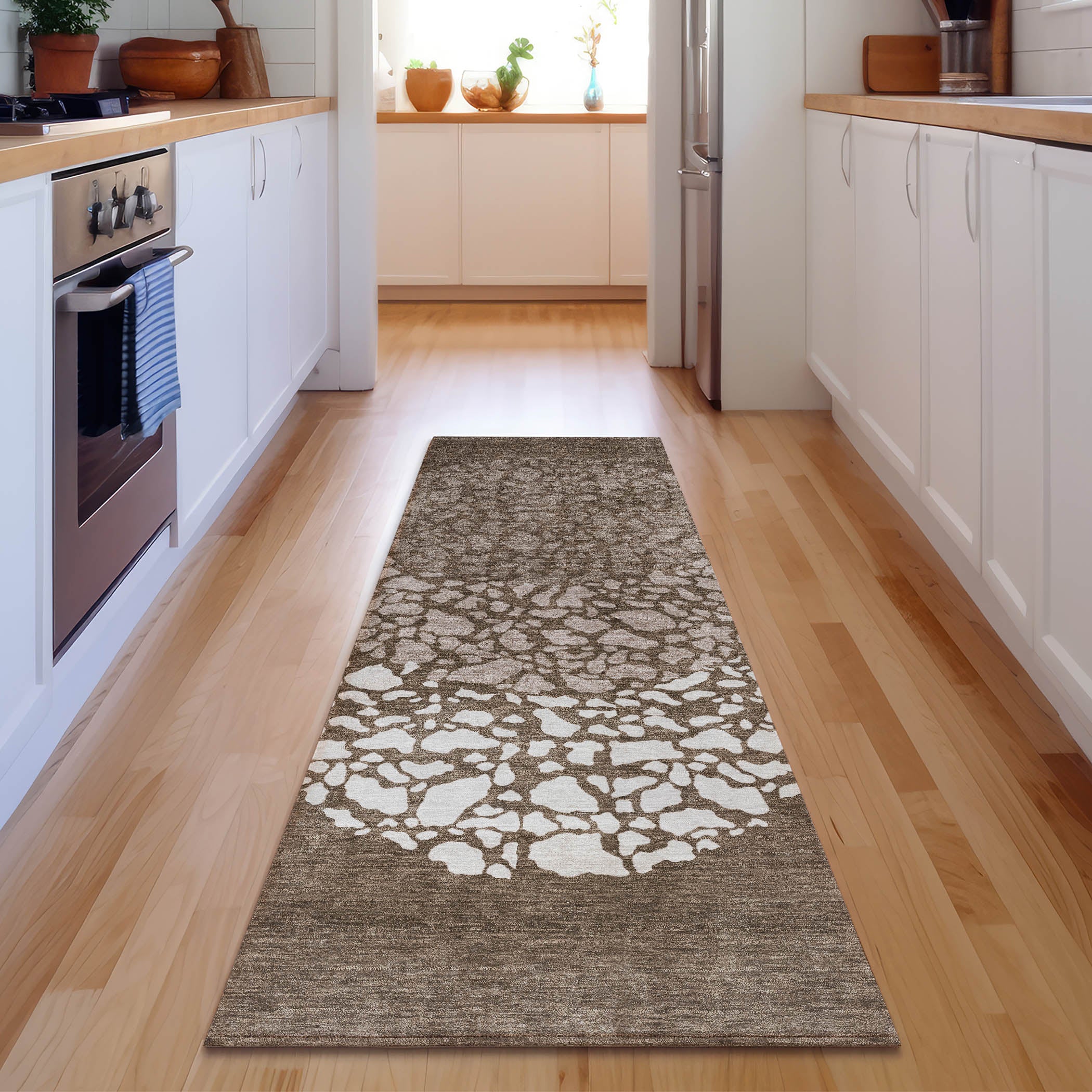 Reykjavik Machine Washable Transitional Chocolate Brown Rug 2'3" x 7'6" #shape_Runner