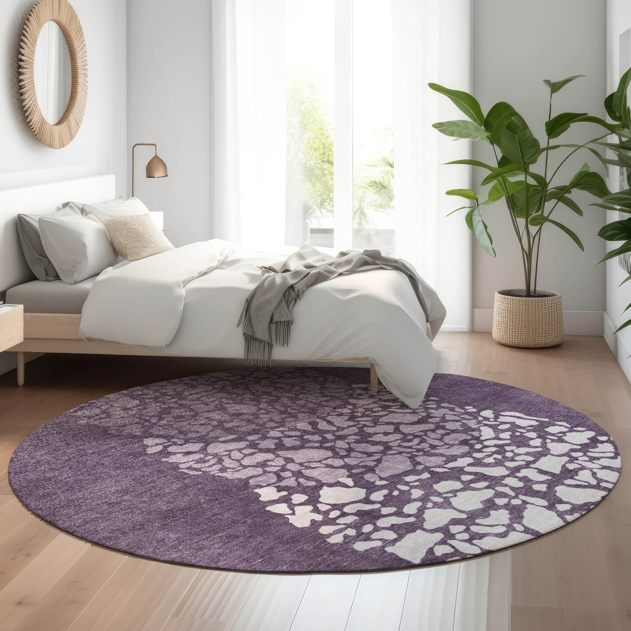 Reykjavik Machine Washable Transitional Eggplant Purple Rug 8' x 8' #shape_Round