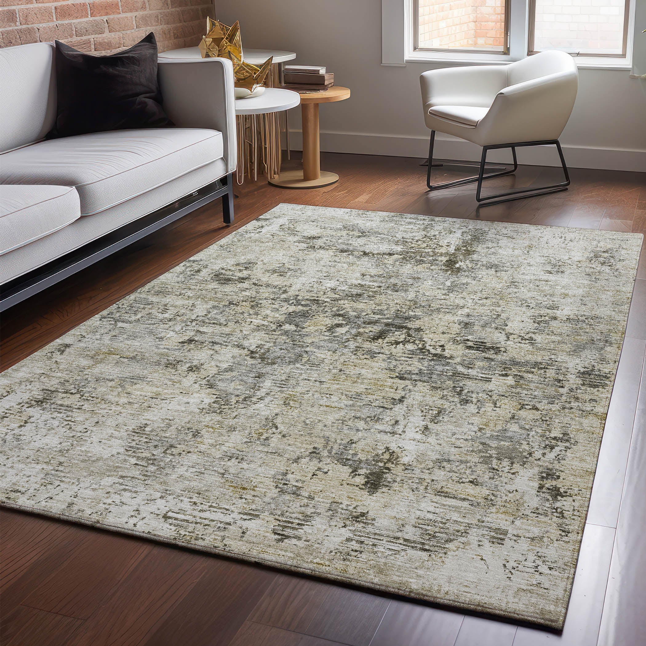Antigua Machine Washable Transitional Taupe Brown Rug 2'6" x 3'10" #shape_Rectangle
