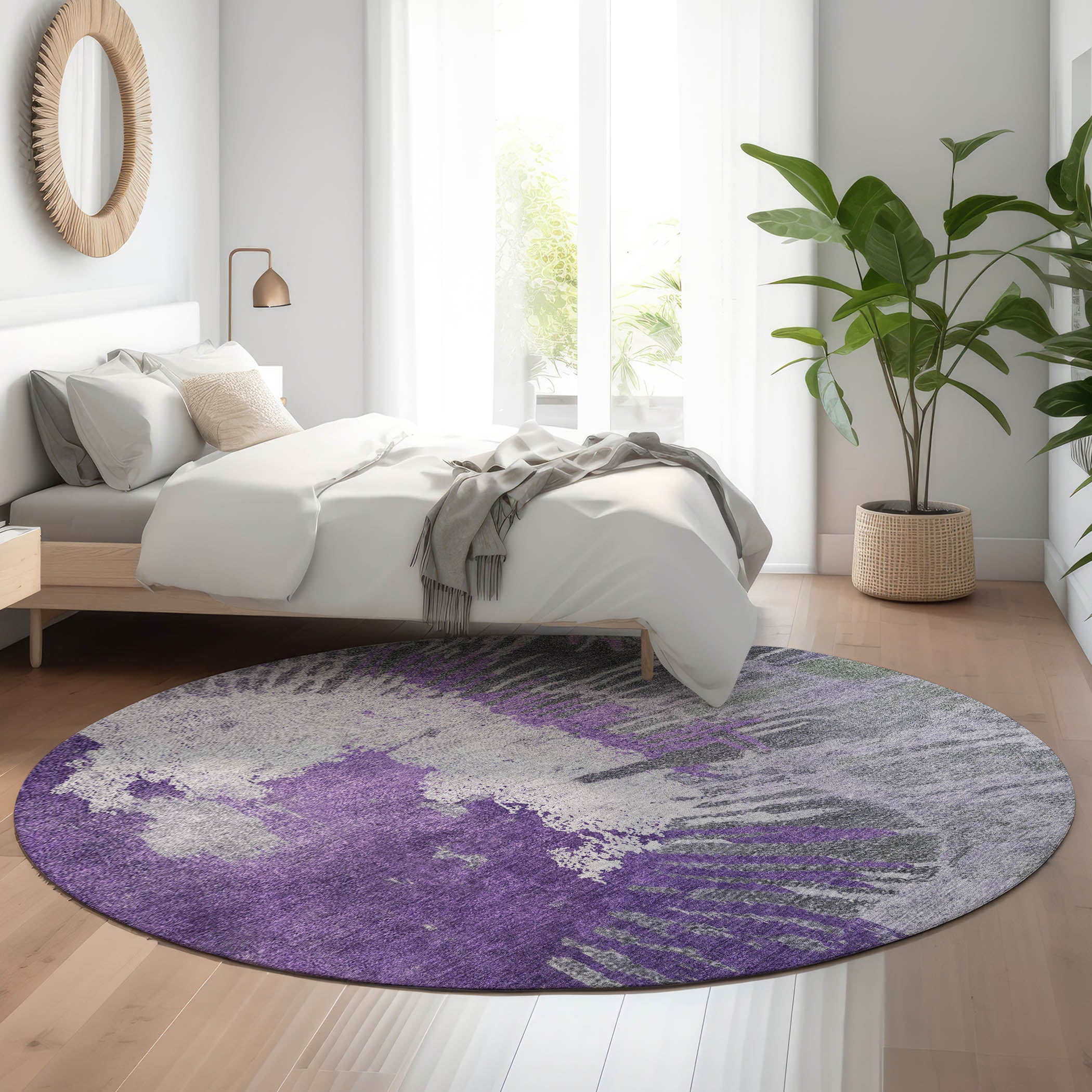 Colombo Machine Washable Transitional Purple Rug 8' x 8' #shape_Round