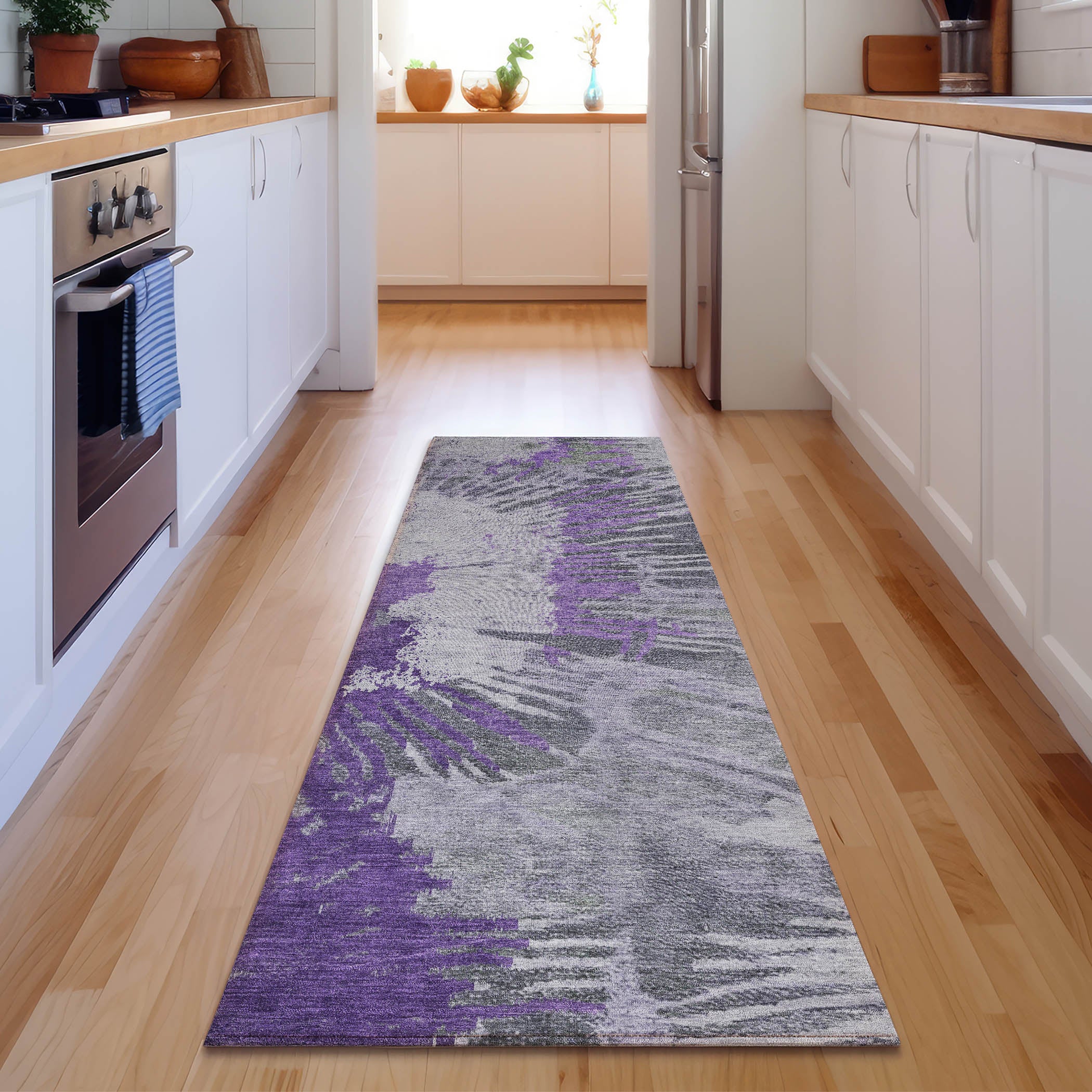 Colombo Machine Washable Transitional Purple Rug 2'3" x 7'6" #shape_Runner