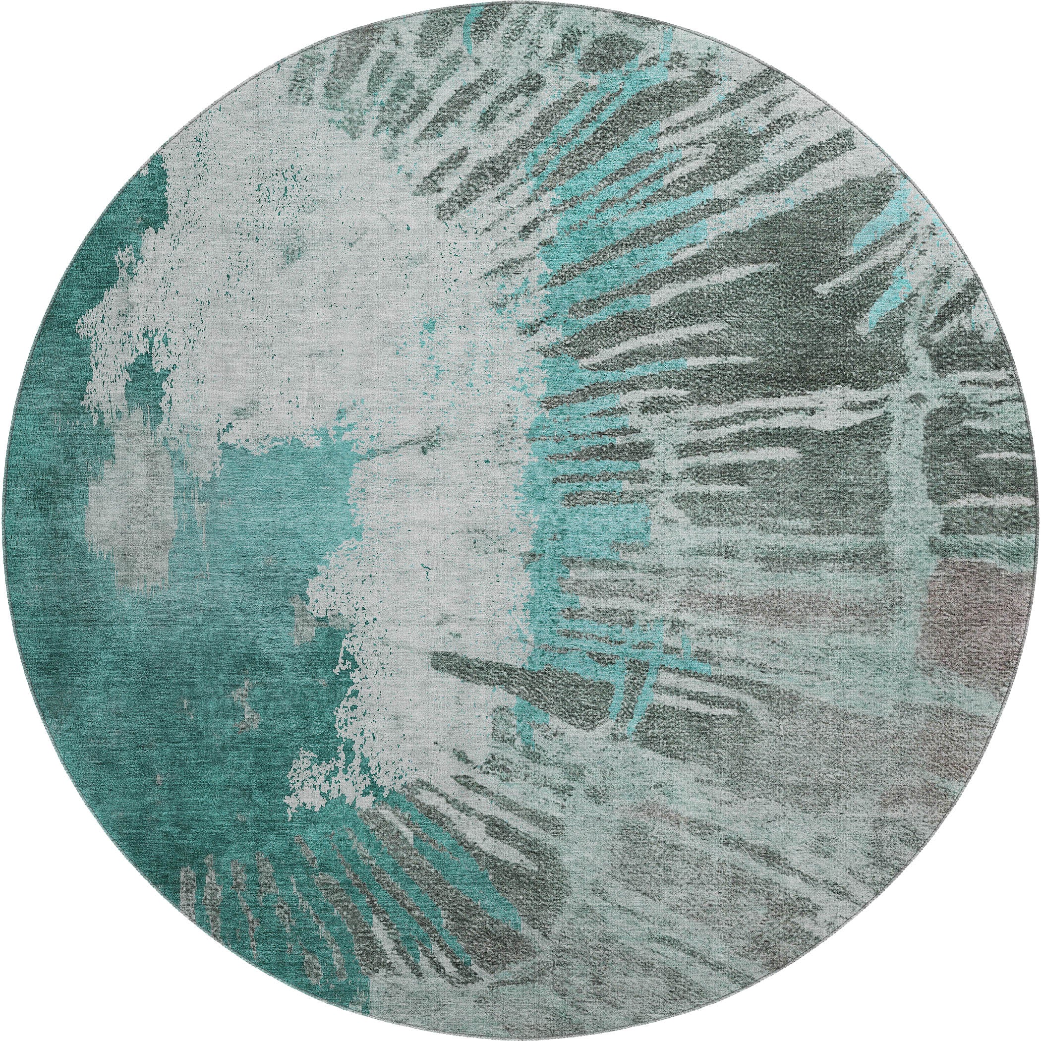 Colombo Machine Washable Transitional Teal Rug 8' x 8' #shape_Round