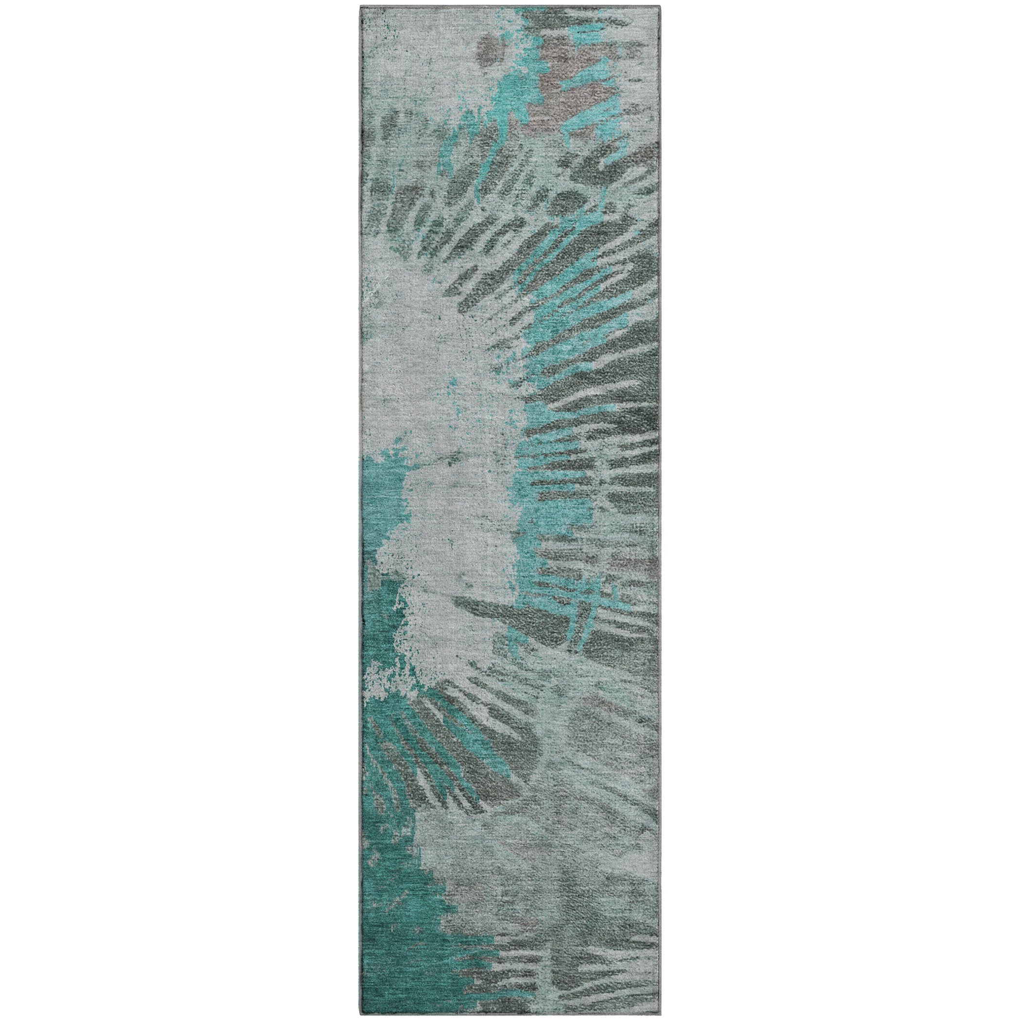 Colombo Machine Washable Transitional Teal Rug 2'3" x 7'6" #shape_Runner