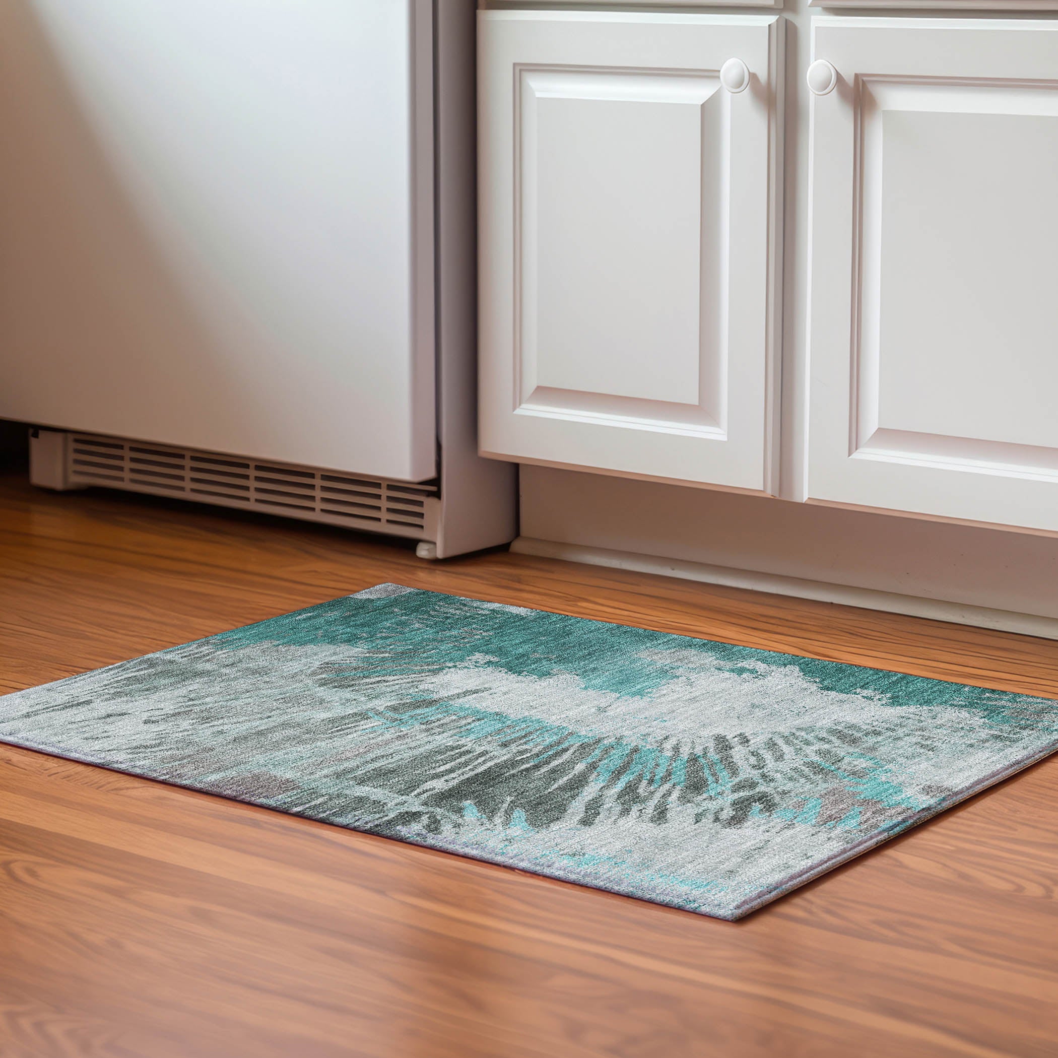 Colombo Machine Washable Transitional Teal Rug 1'8" x 2'6" #shape_Rectangle