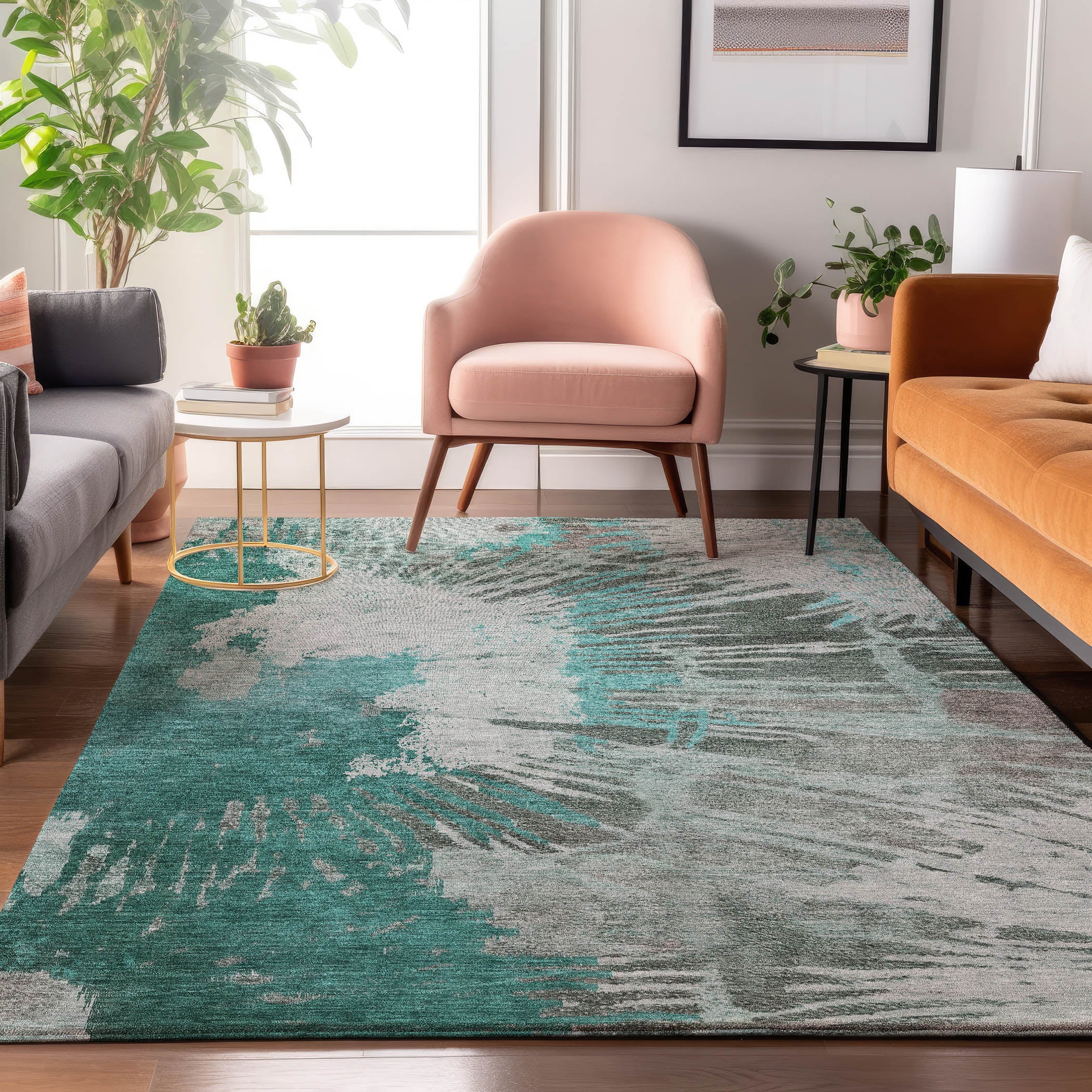 Colombo Machine Washable Transitional Teal Rug 2'6" x 3'10" #shape_Rectangle
