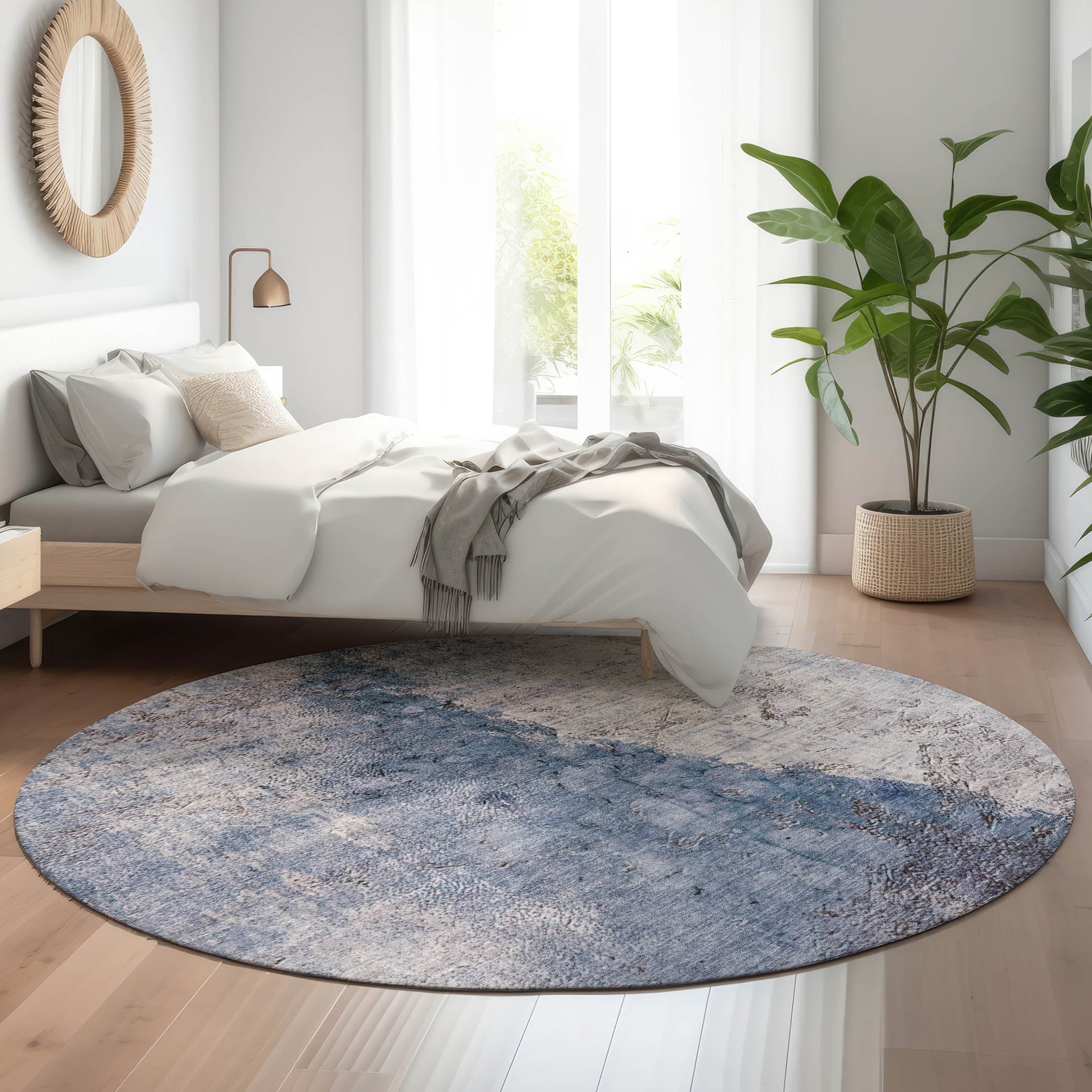 Baku Machine Washable Transitional Blue Rug 8' x 8' #shape_Round