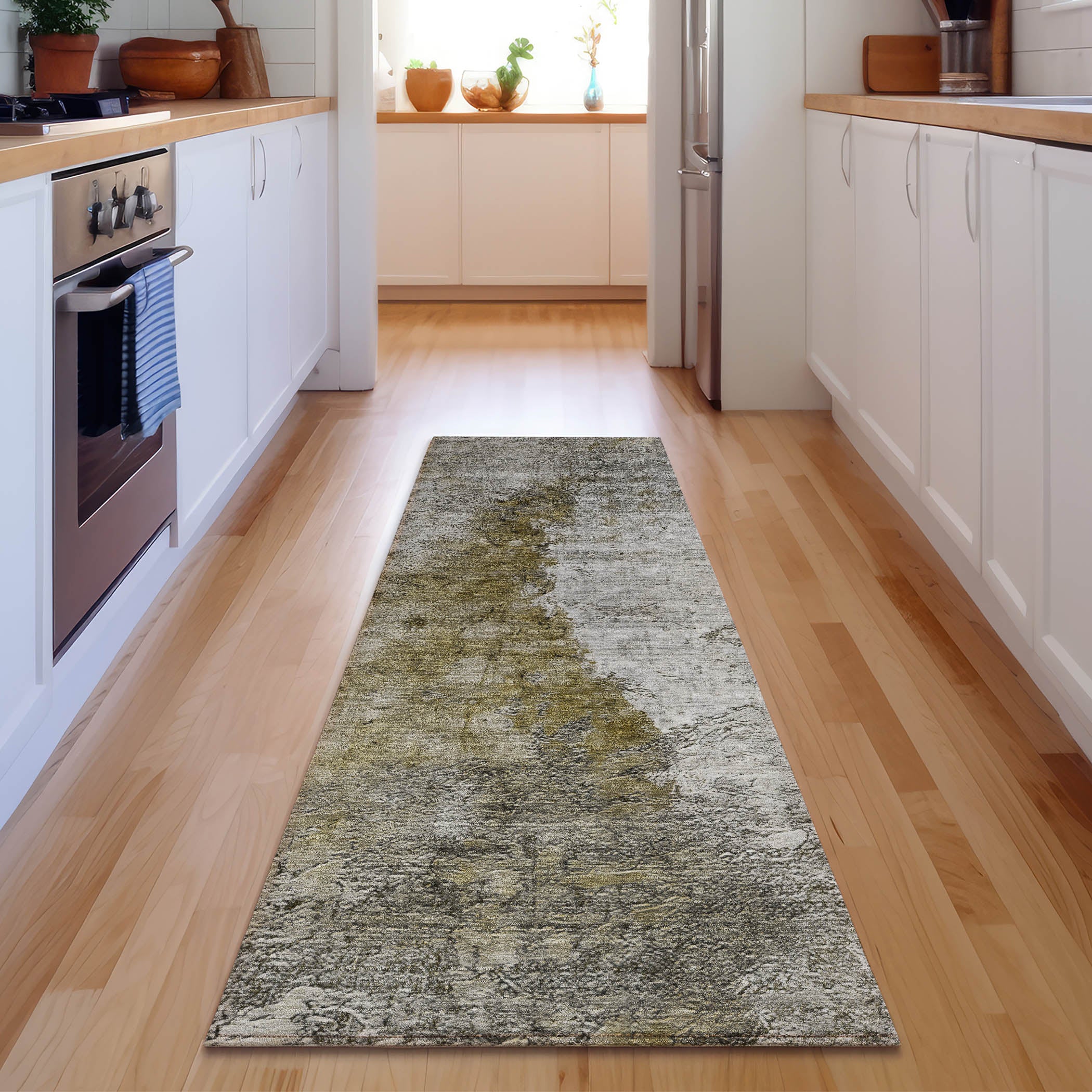Baku Machine Washable Transitional Brown Rug 2'3" x 7'6" #shape_Runner
