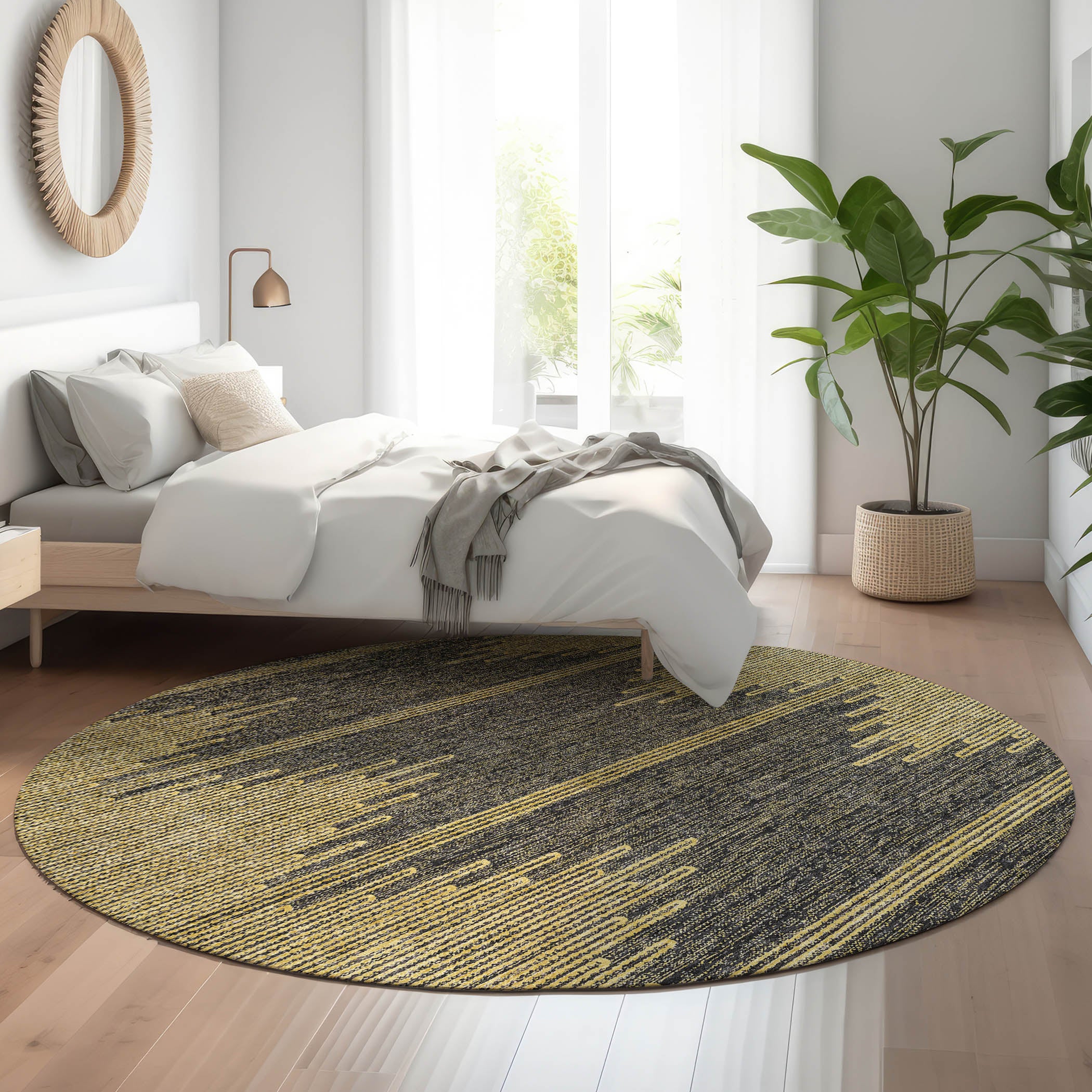 Seoul Machine Washable Transitional Graphite Gray Rug 8' x 8' #shape_Round